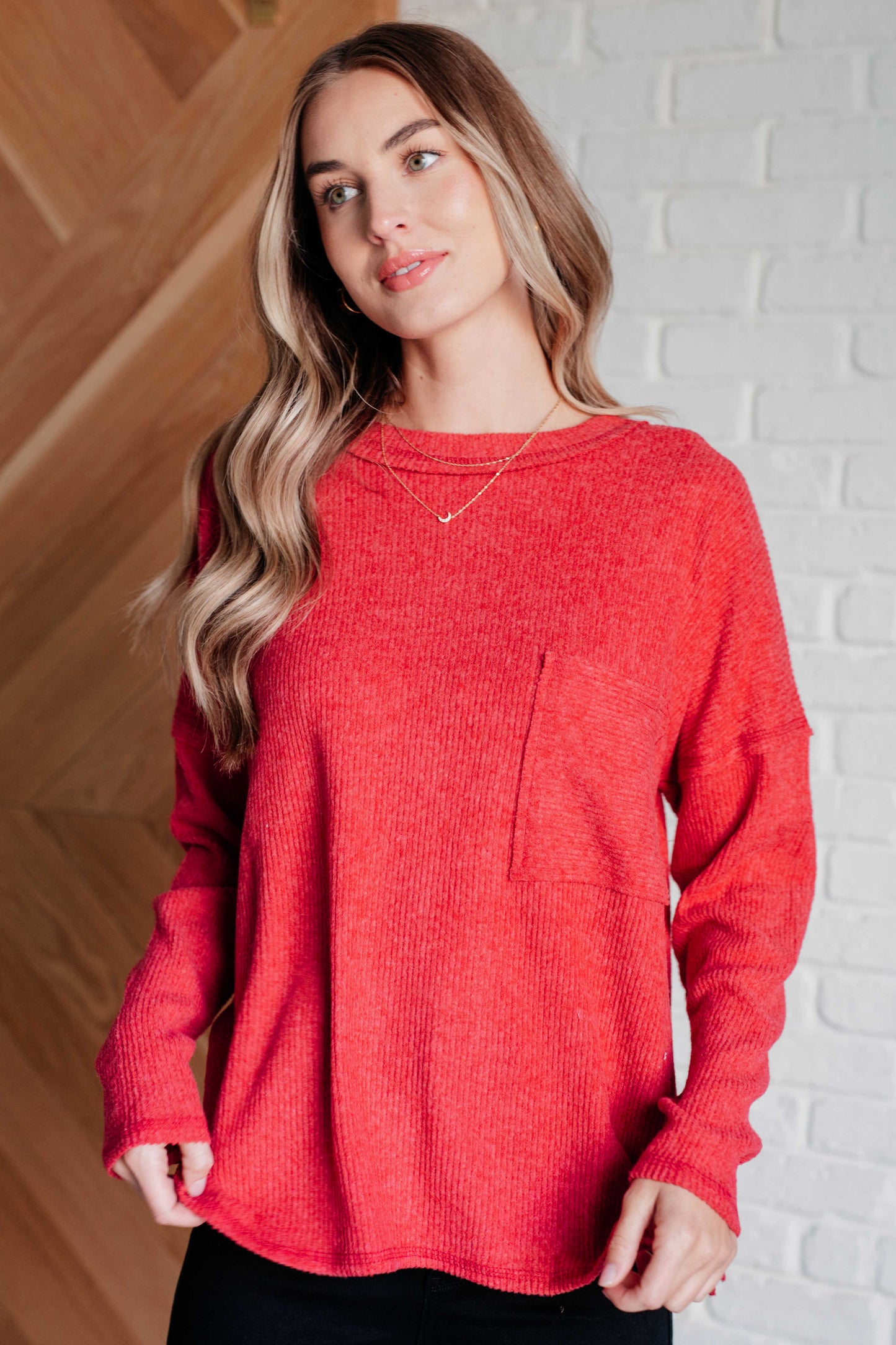 Lonnie Ribbed Knit Sweater in Dark Red