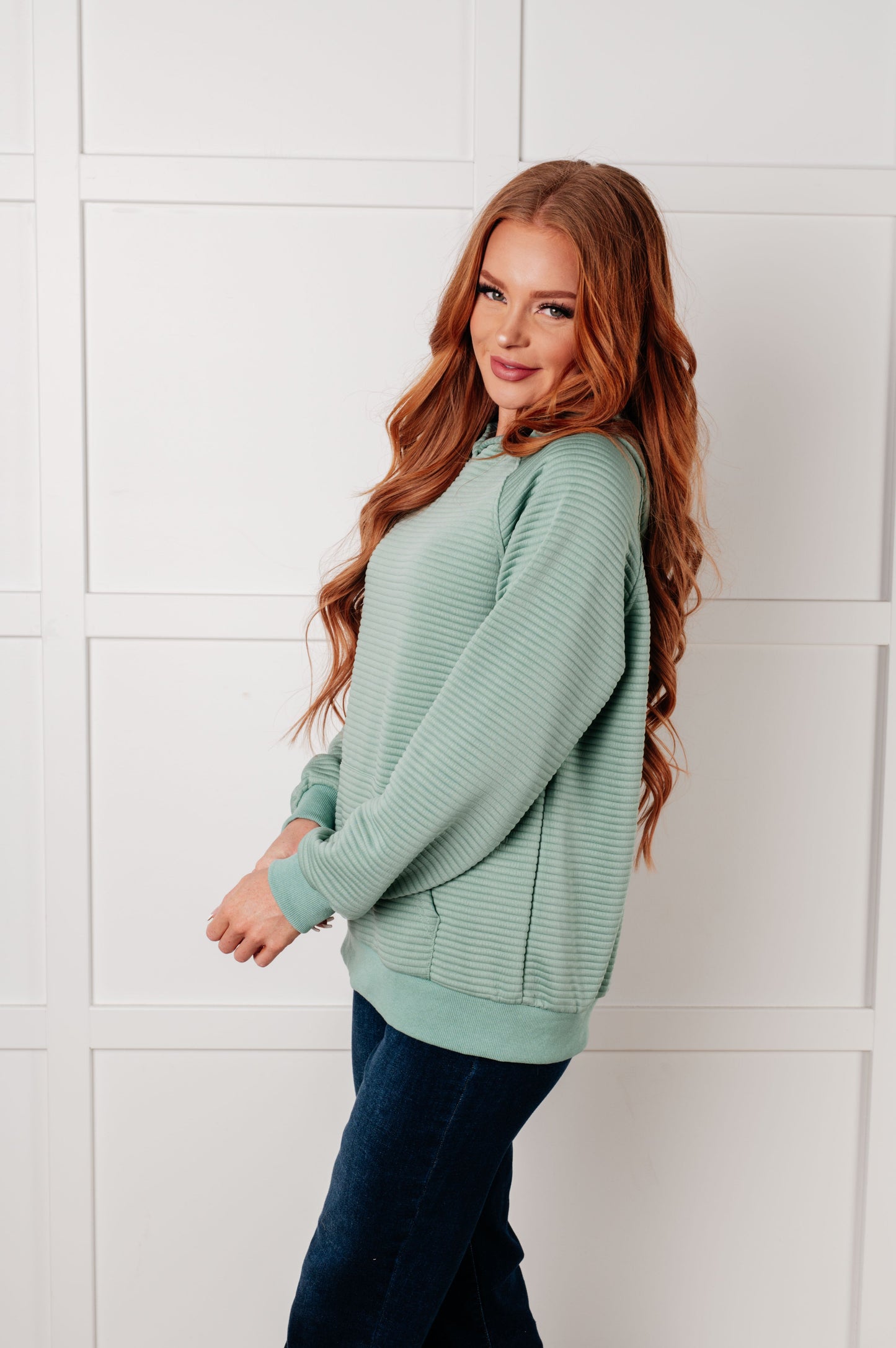 Melody Textured Hoodie in Sage Green