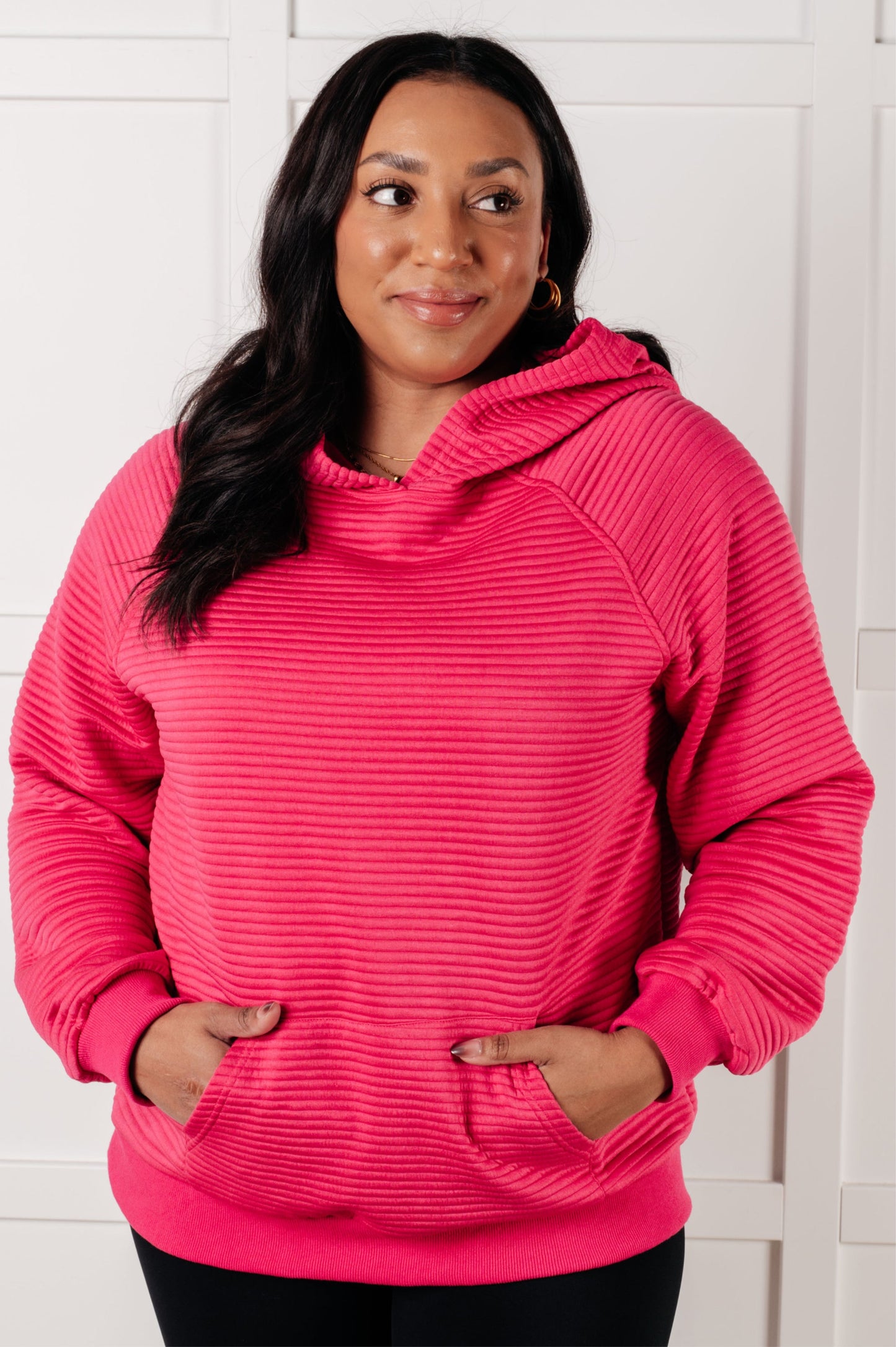 Melody Textured Hoodie in Coral Rose