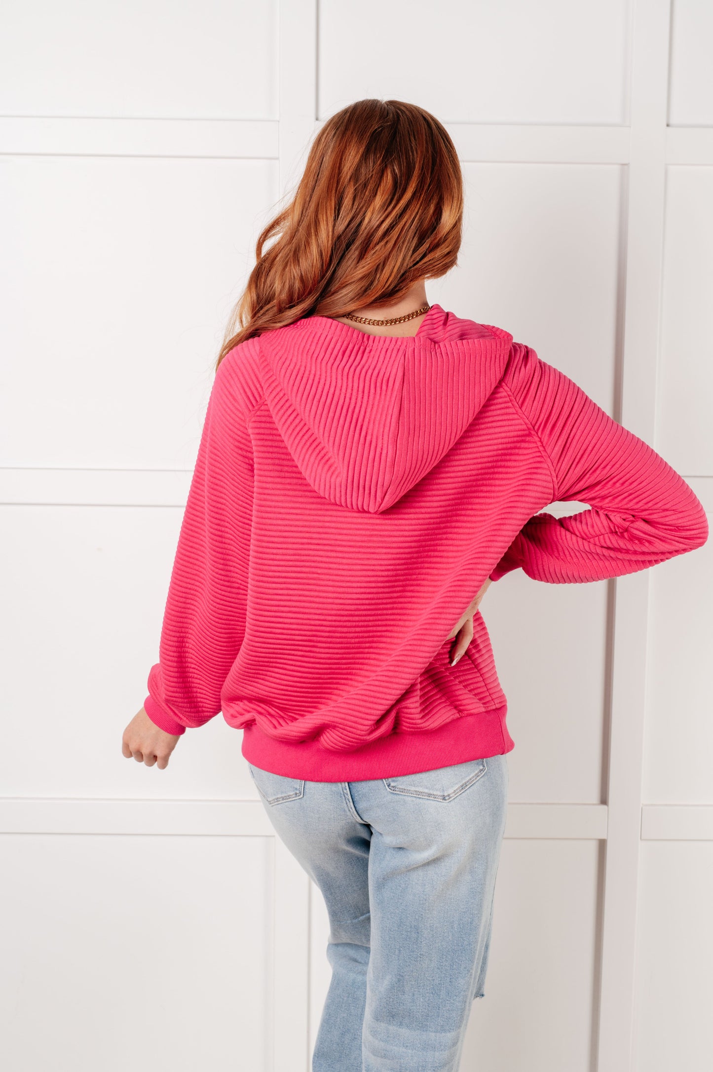 Melody Textured Hoodie in Coral Rose