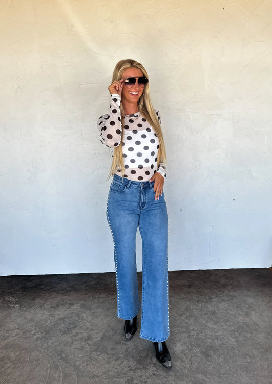 PREORDER: Black & White Polka Dot Mesh Top// eta 2-3 weeks // limited stock