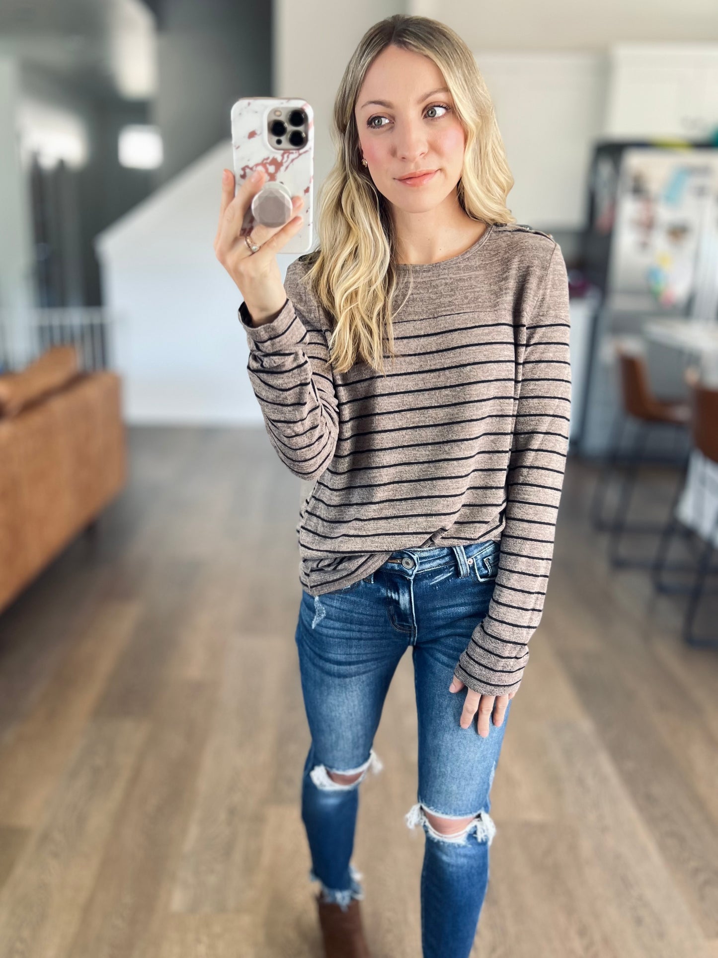 Buttons & Stripes Long Sleeve Top