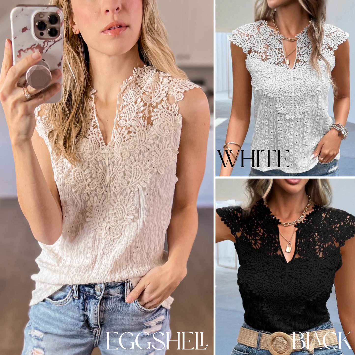 Madeline Lace Detail Notched Blouse