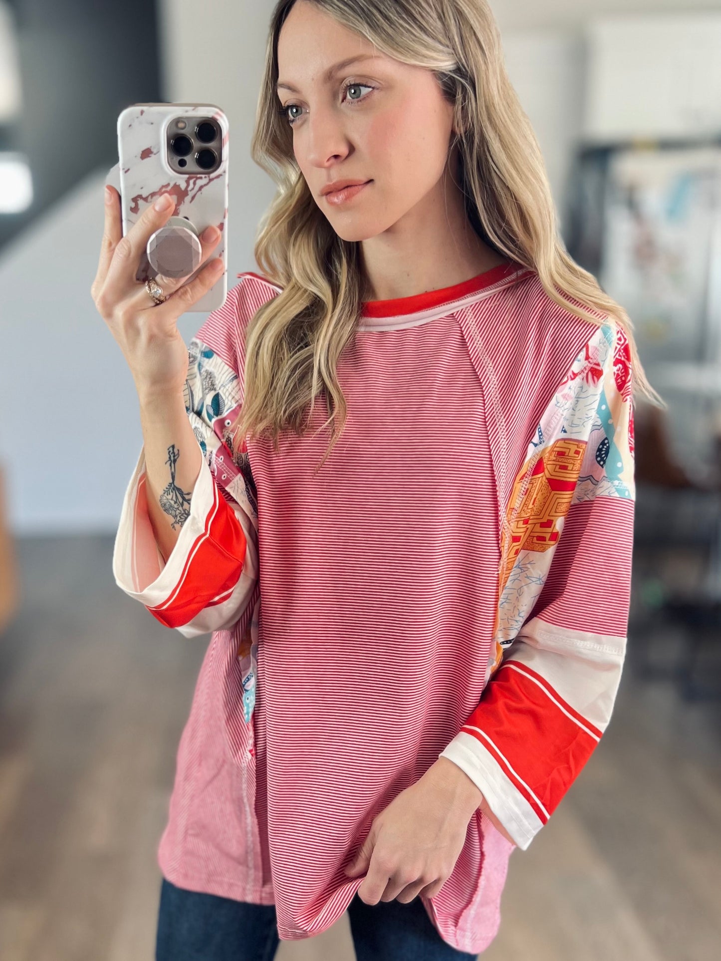 Wren Striped Floral Patchwork Top