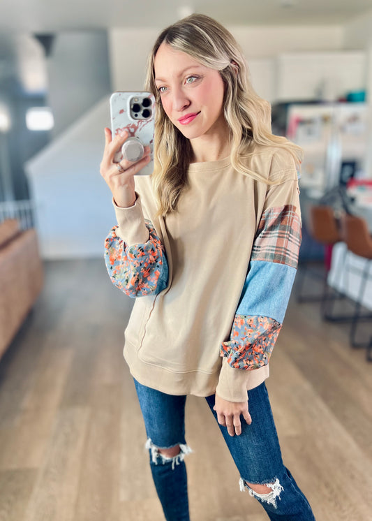 Spring Floral & Plaid Pullover