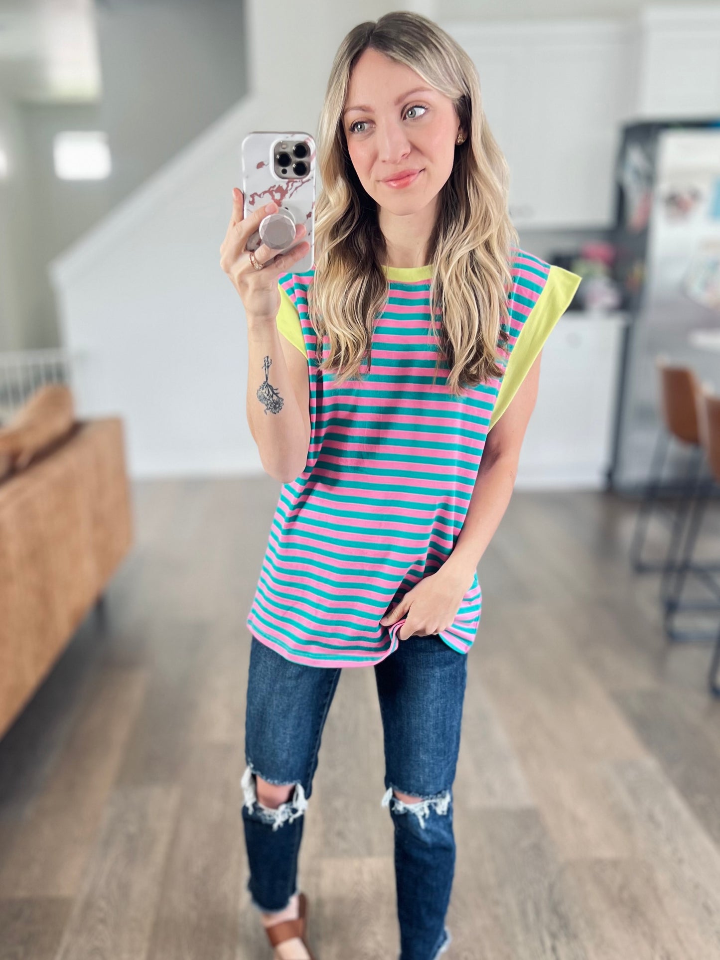 Lovingly Stripe Contrast Top