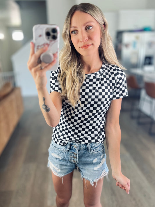Black Check Slim Fit Tee