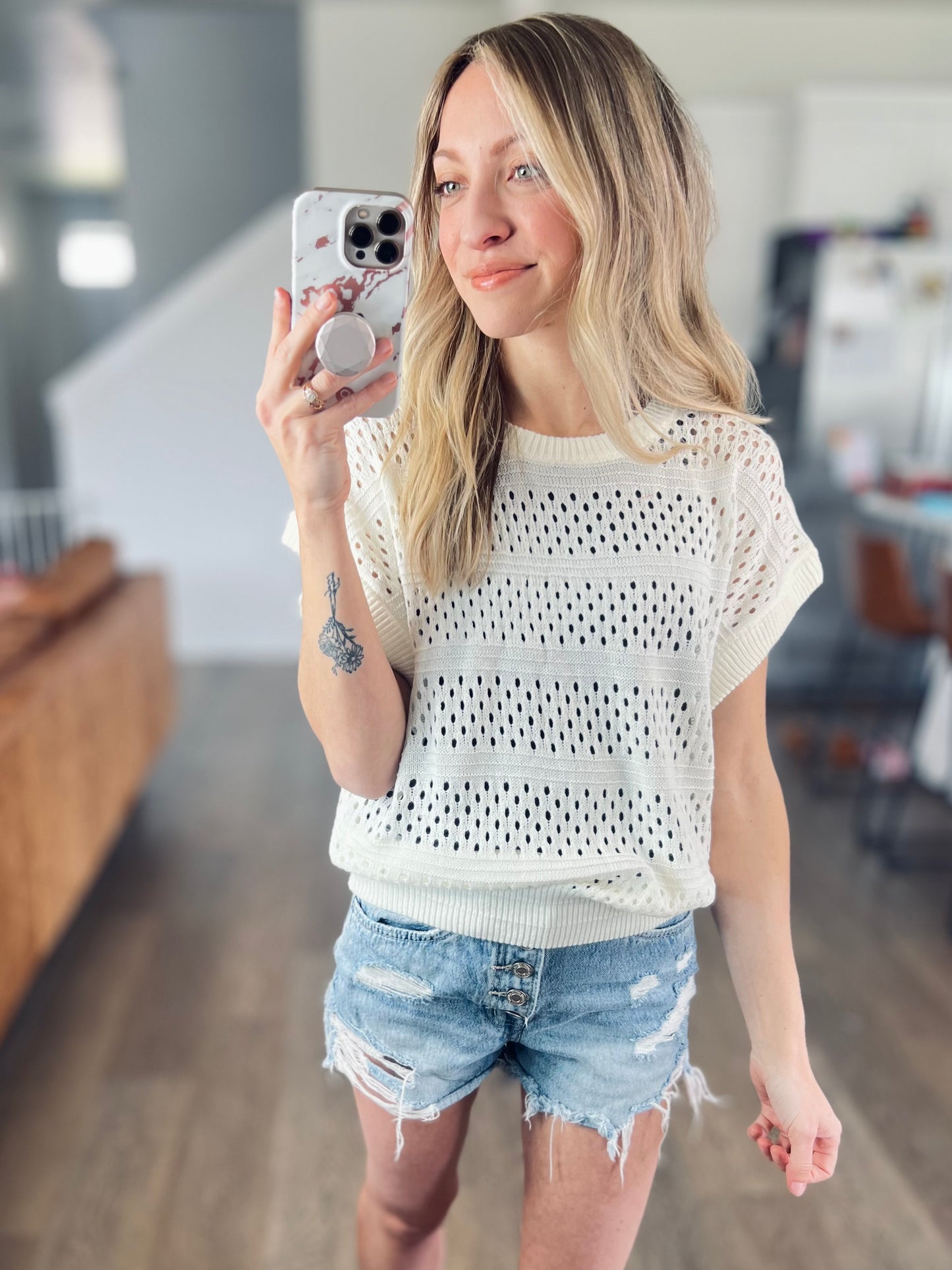 *free ship today* Ivory Hollow Knit Sweater