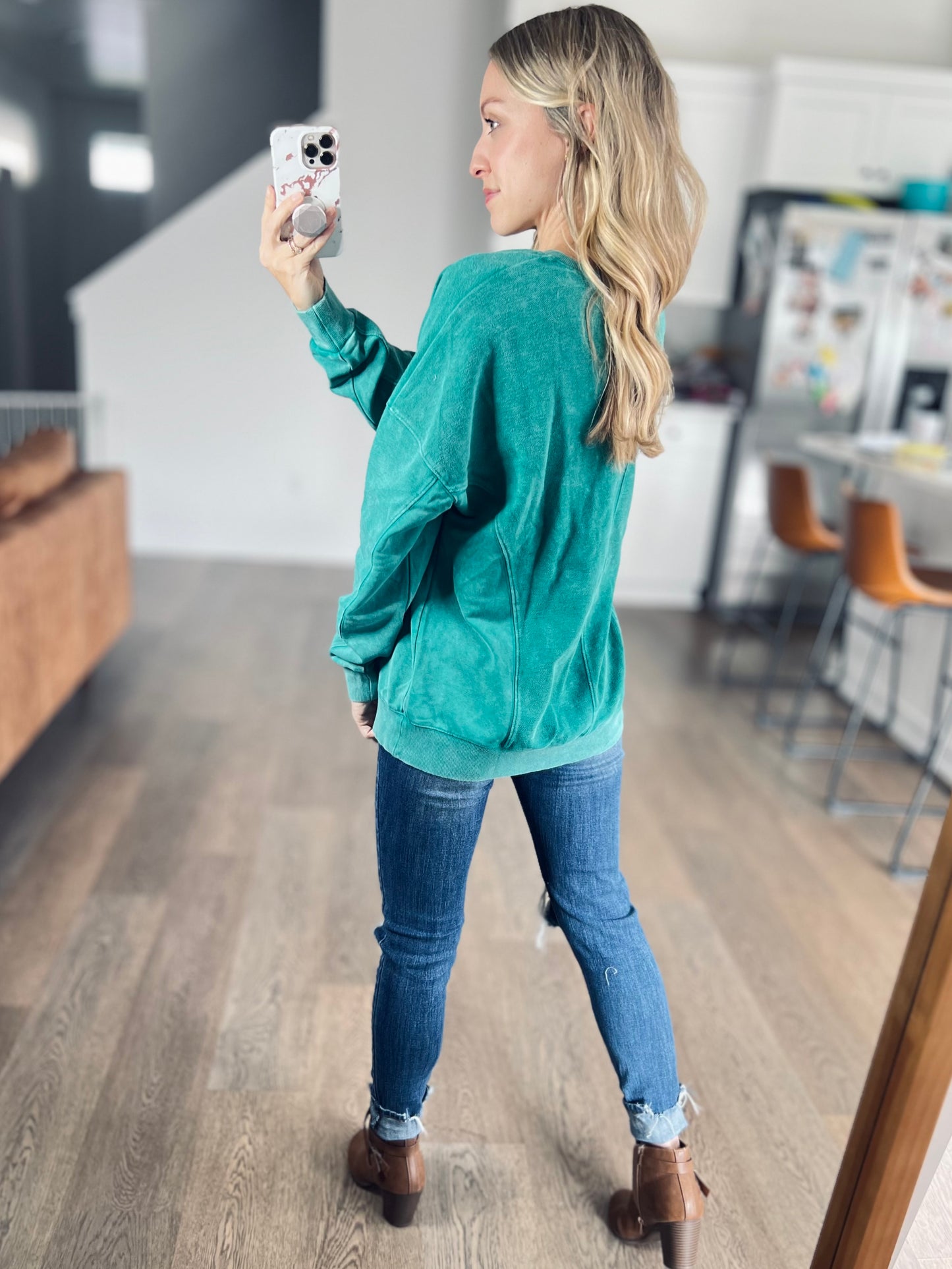 Notch Neck Pullover in Vintage Teal