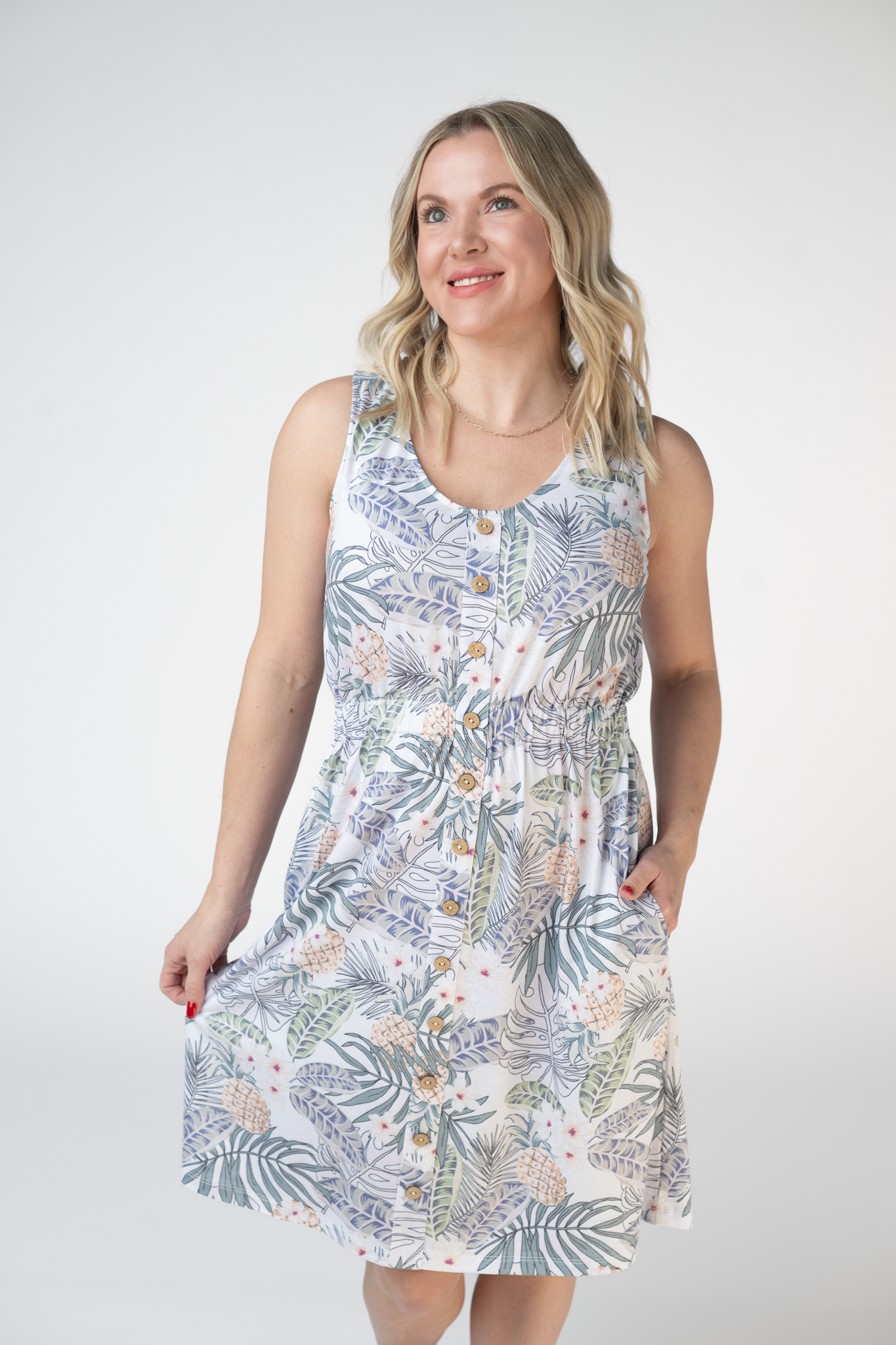Beverly Button Dress Pineapple Leaf