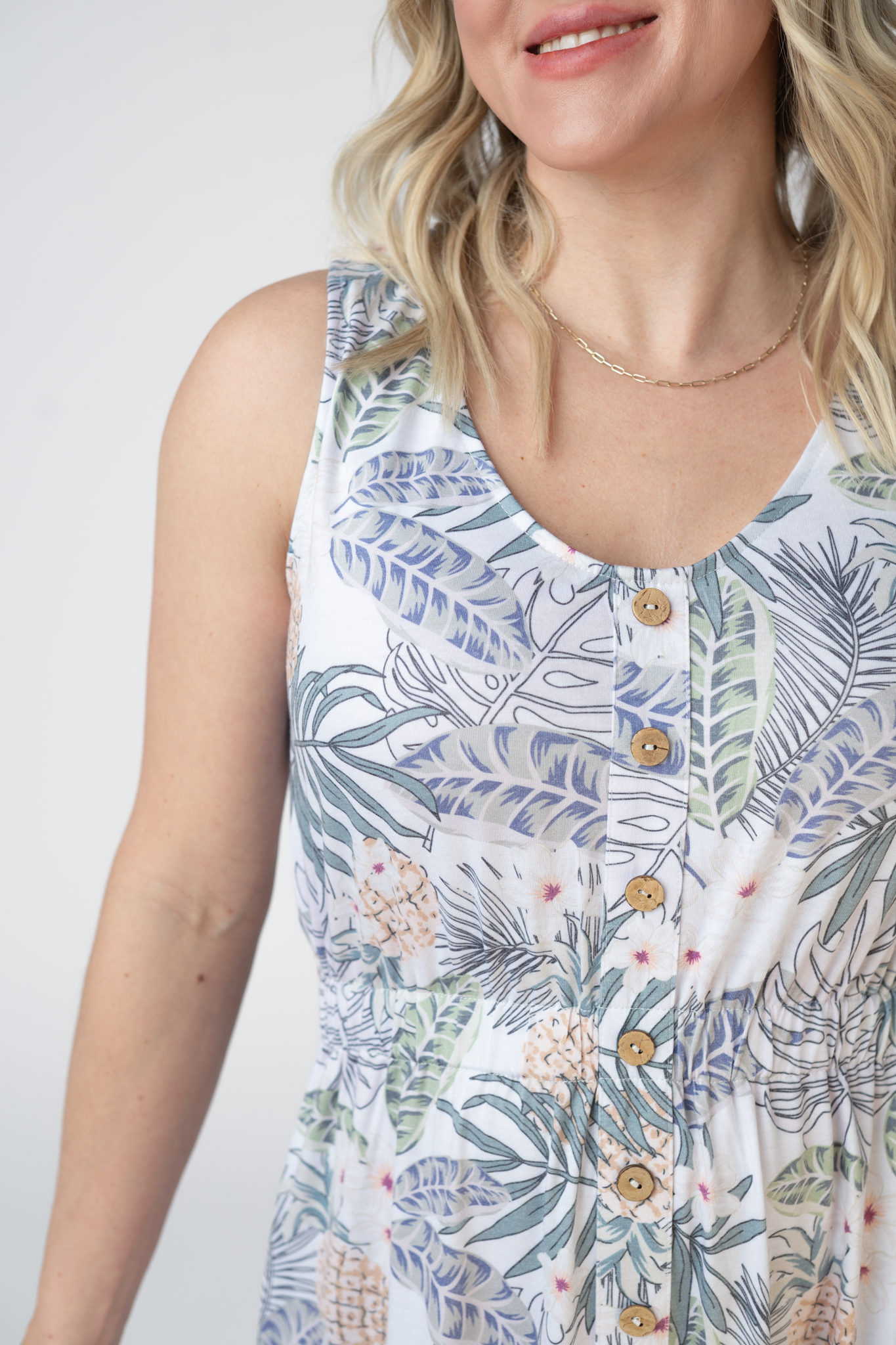 Beverly Button Dress Pineapple Leaf
