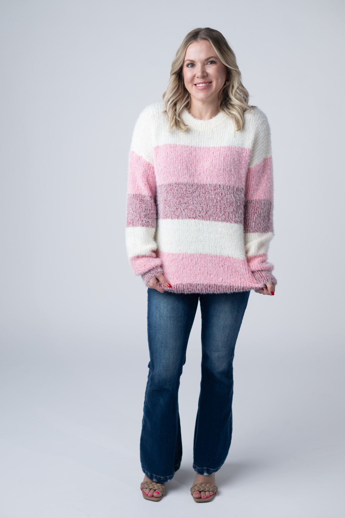 IN STOCK Cozy Block Sweater - Pink Stripes