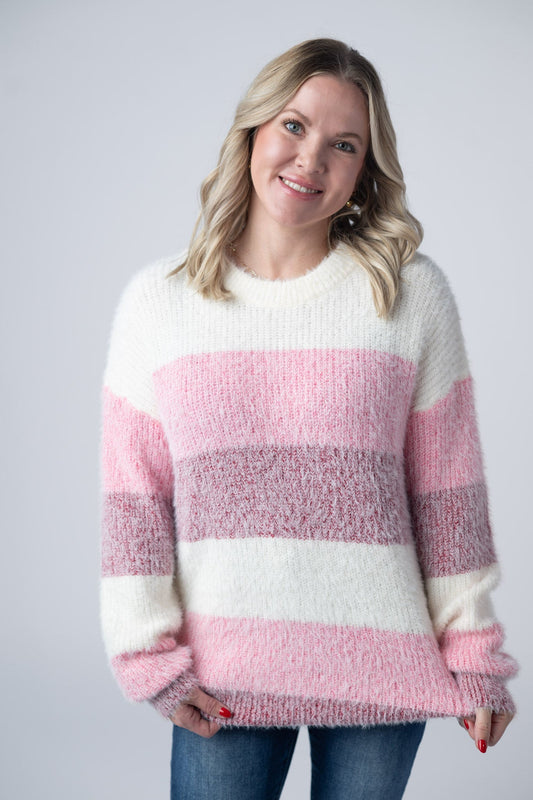 IN STOCK Cozy Block Sweater - Pink Stripes