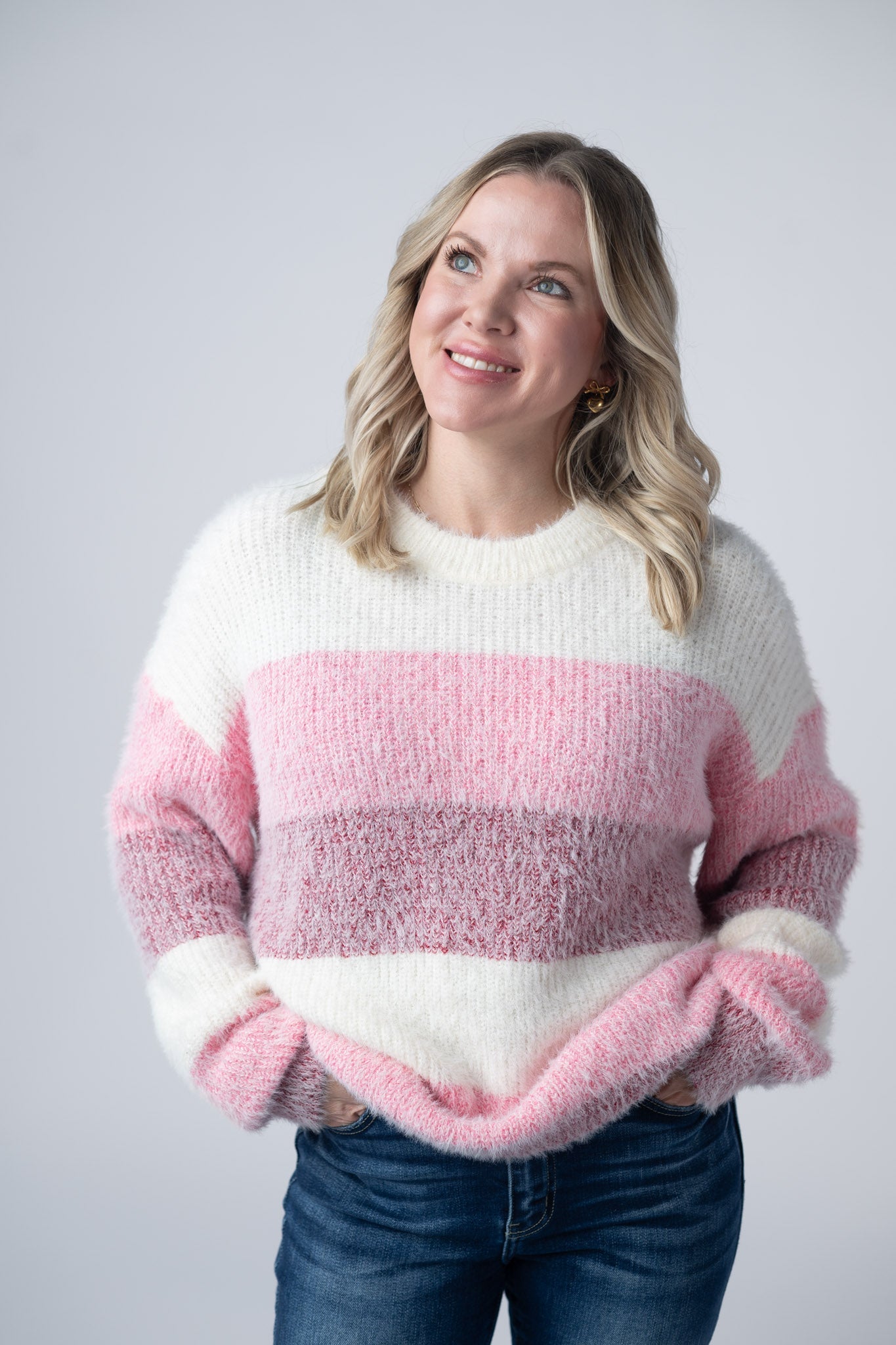 IN STOCK Cozy Block Sweater - Pink Stripes
