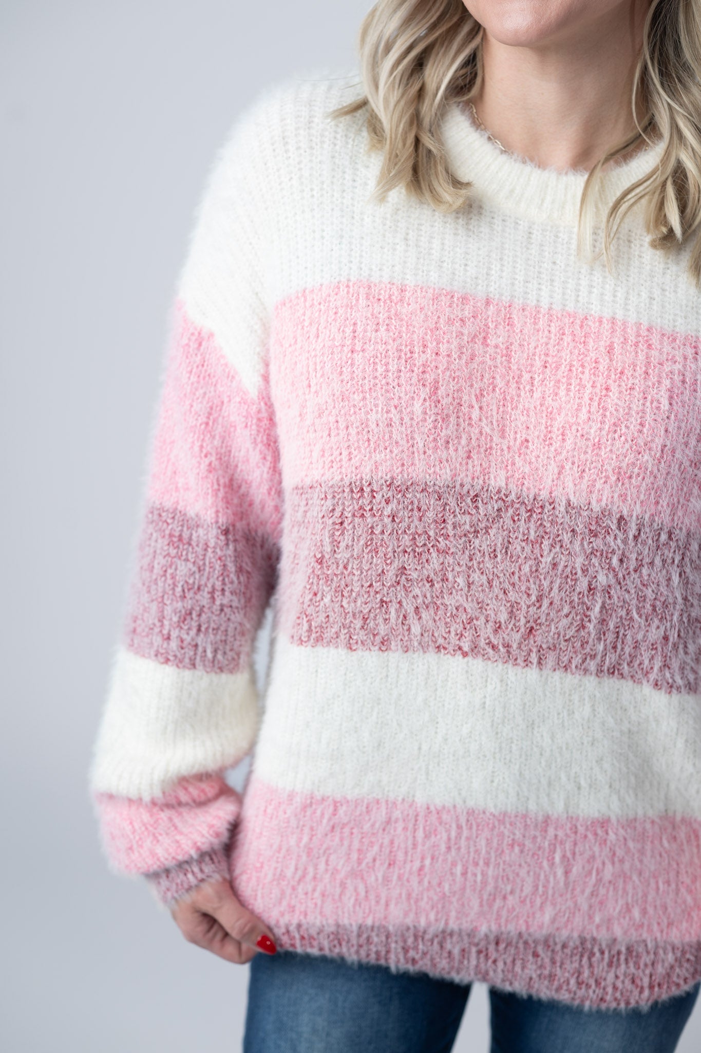 IN STOCK Cozy Block Sweater - Pink Stripes