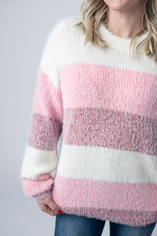 IN STOCK Cozy Block Sweater - Pink Stripes