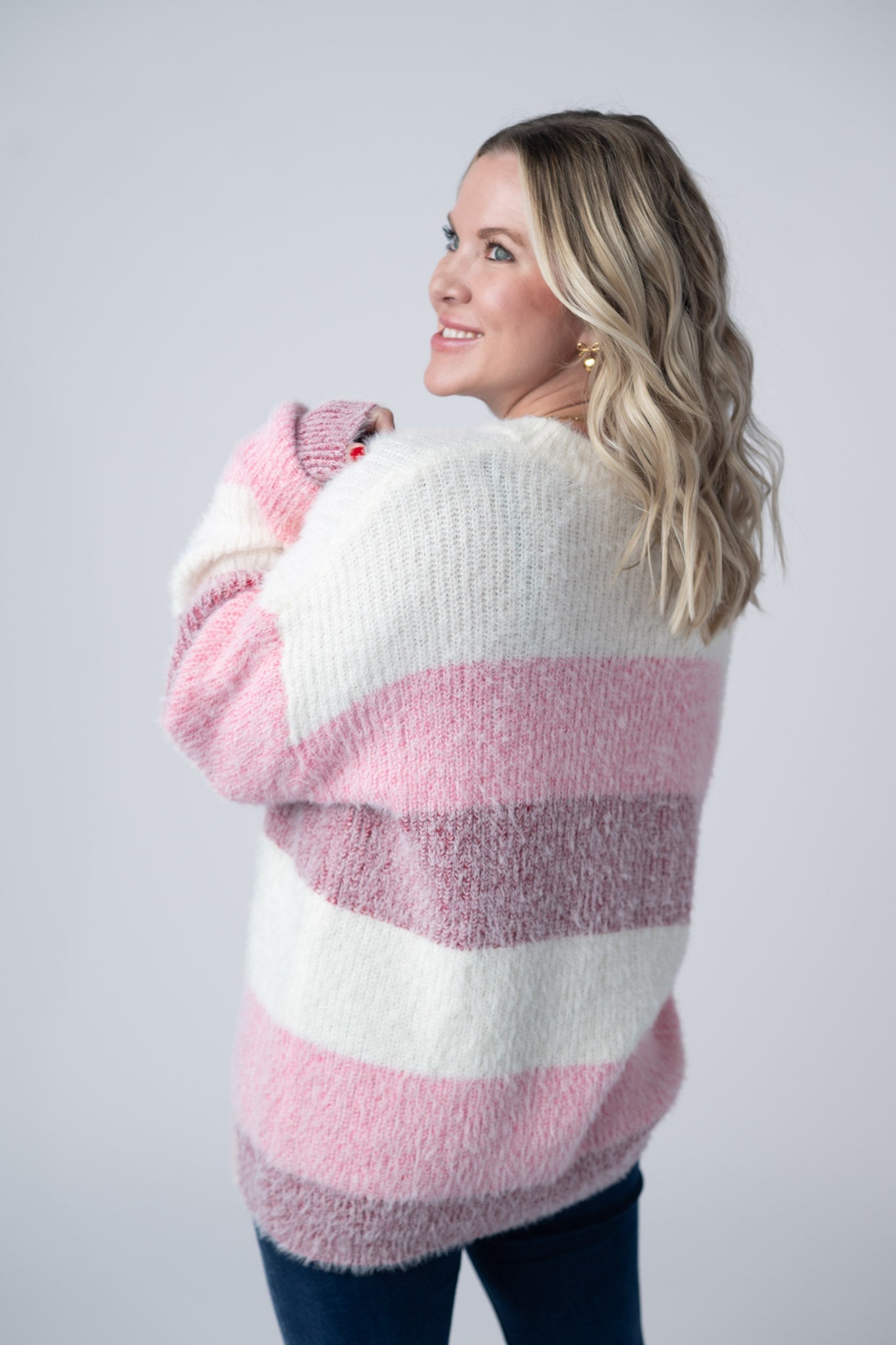 IN STOCK Cozy Block Sweater - Pink Stripes