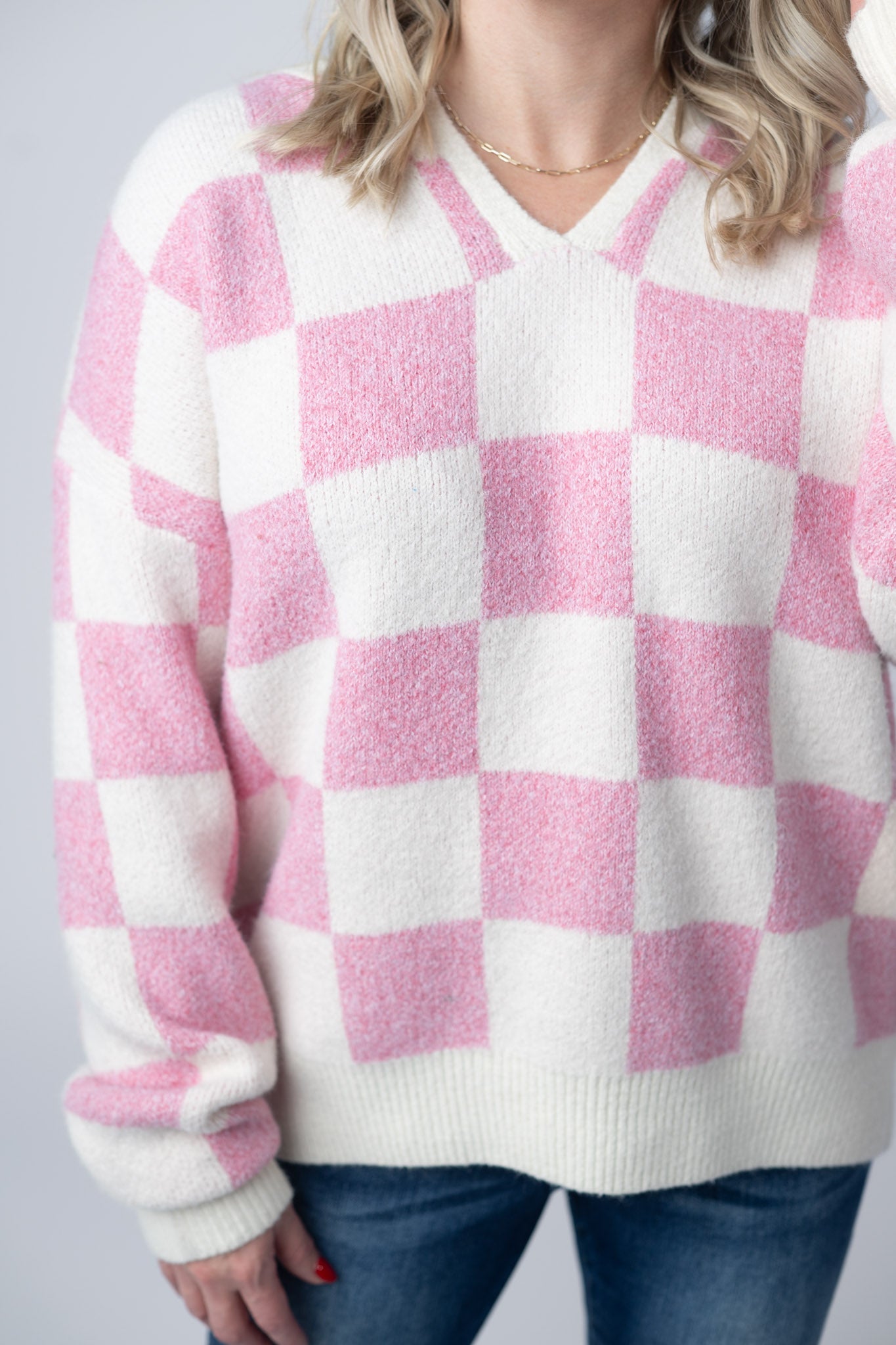 IN STOCK Checkered Hoodie - Pink and White