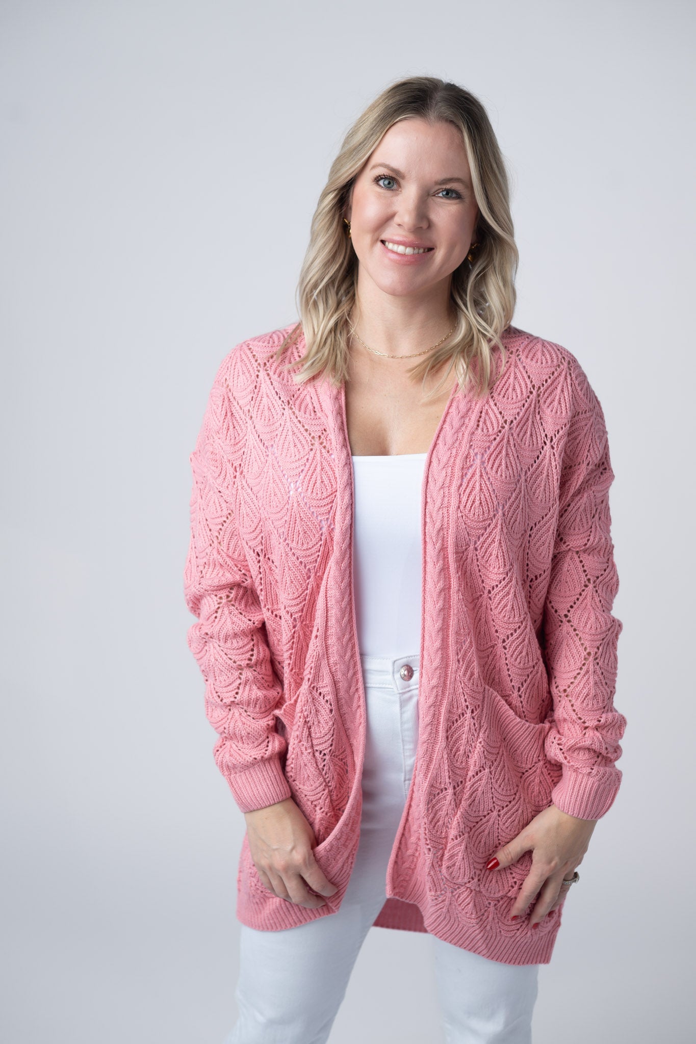 IN STOCK Open Knit Cardigan - Rose