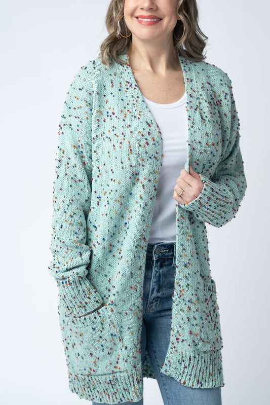 Carly Confetti Dot Cardigan - Aqua Blue
