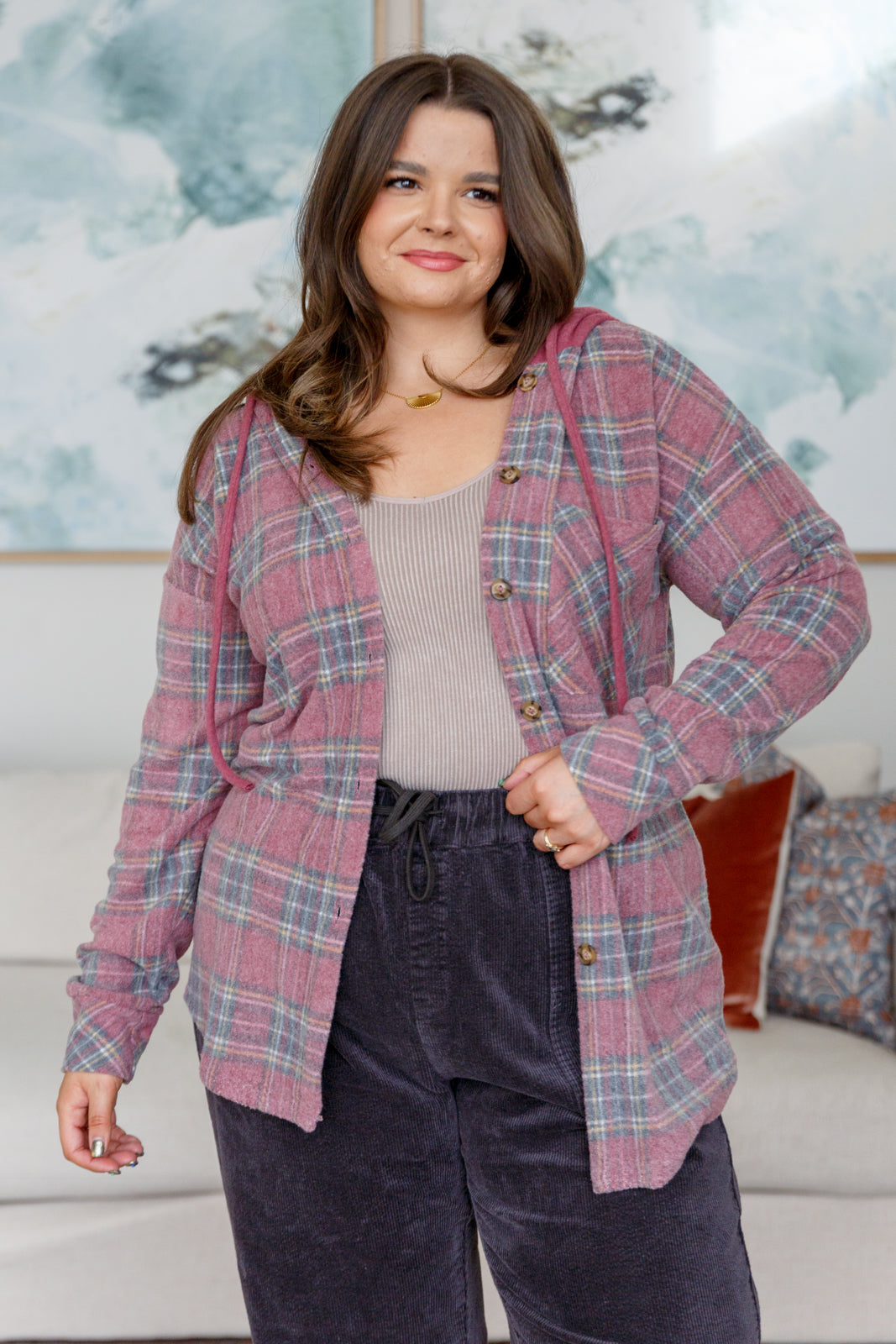 Valley Plaid Hooded Button Down