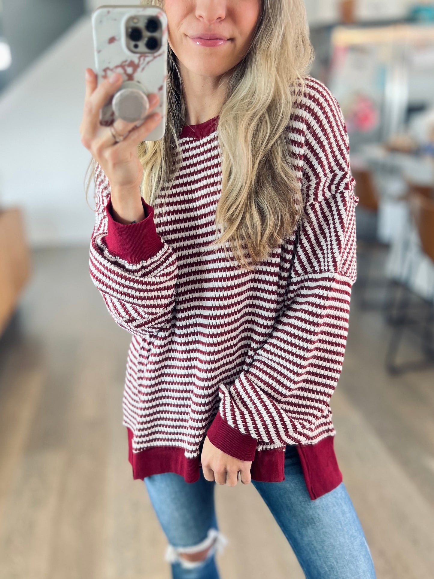 Relaxing Red Stripe Waffle Top