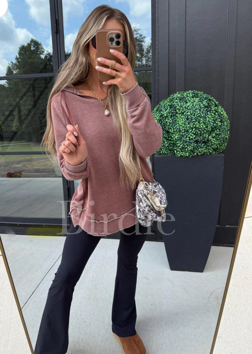 PREORDER: Curved Hem Hoodie in Washed Brown // eta Jan