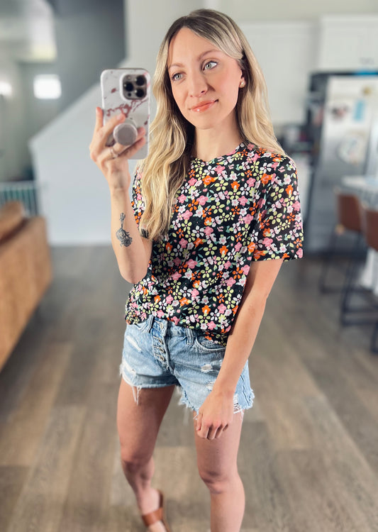 Deep Floral Mesh Top