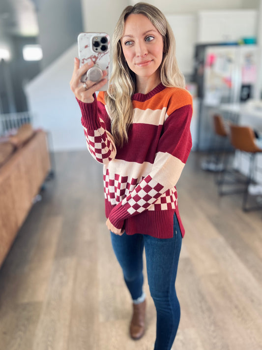 *free ship today* Autumn Check Sweater