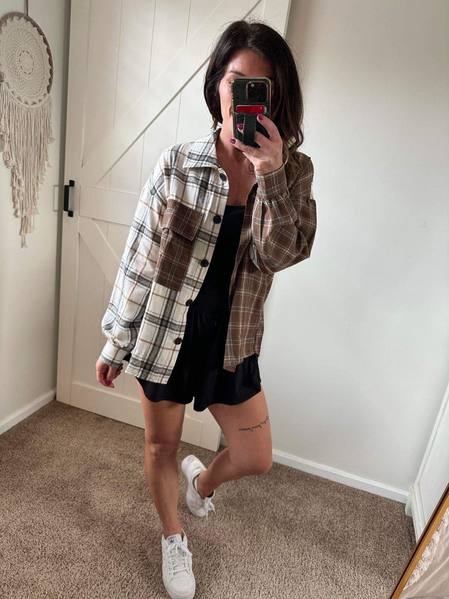 Plaid Contrast Button Up Shirt Jacket