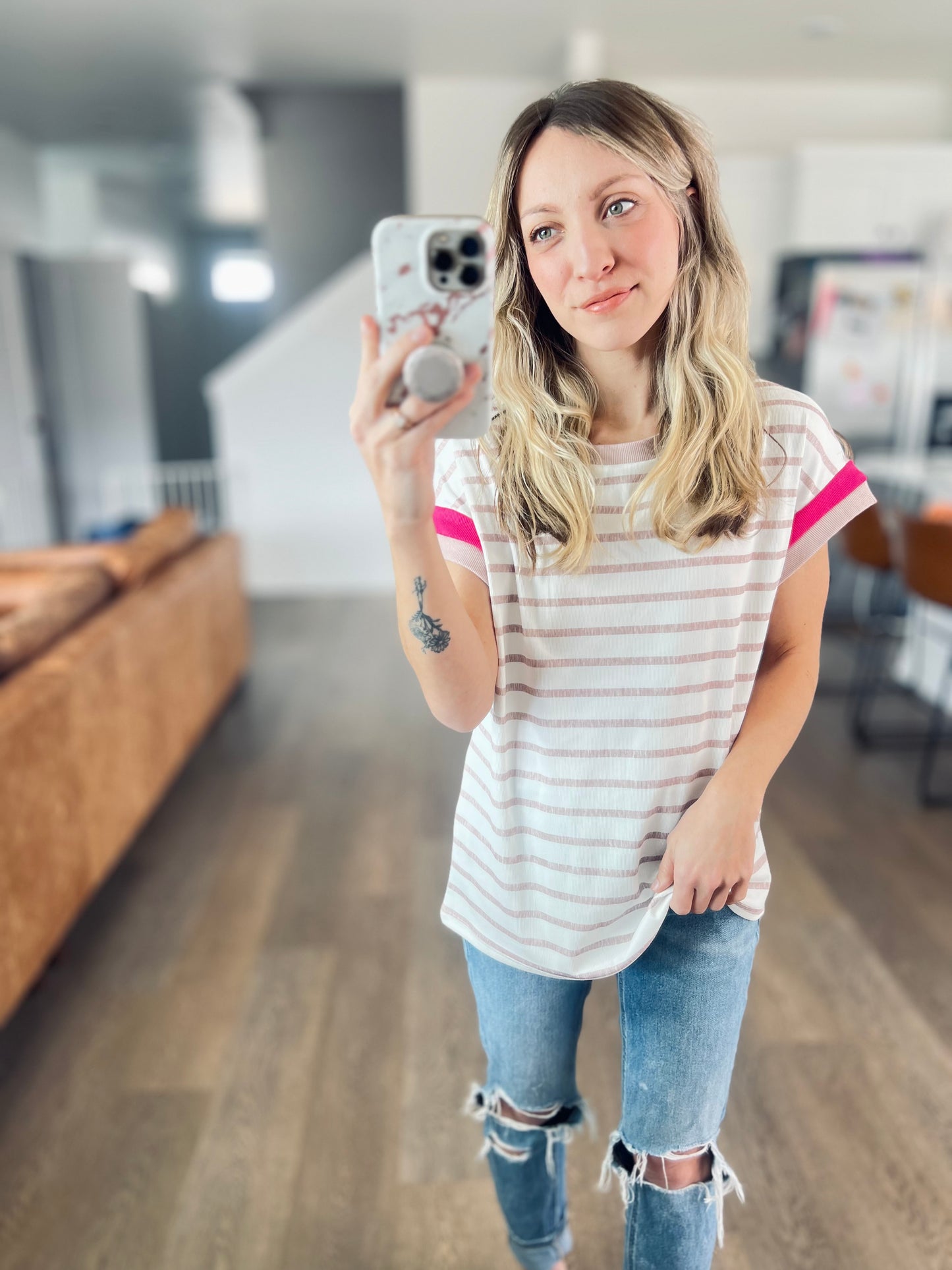 Kels Khaki Stripe Tee