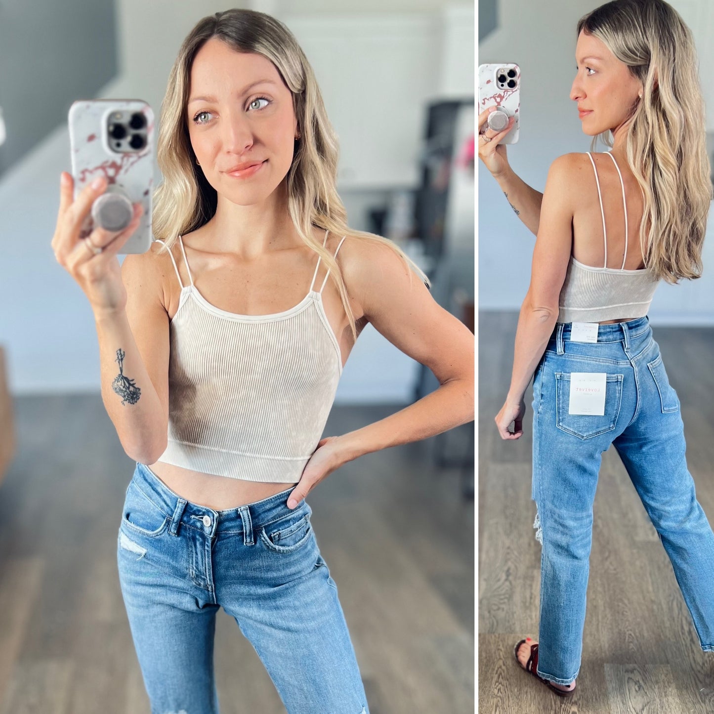 Ribbed Seamless Double Strap Brami in Deep Cream