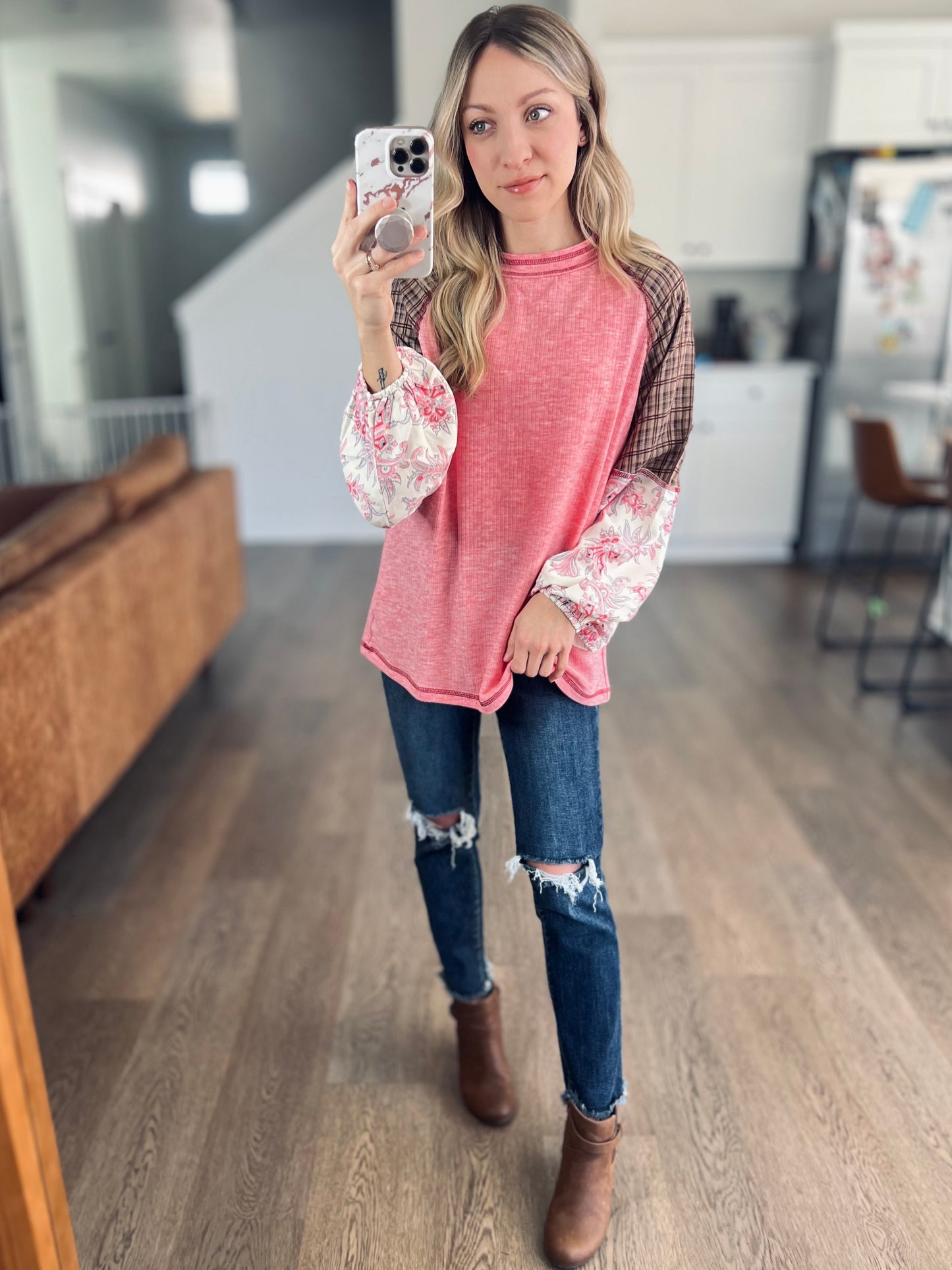 Walk for Miles Floral Color Block Top