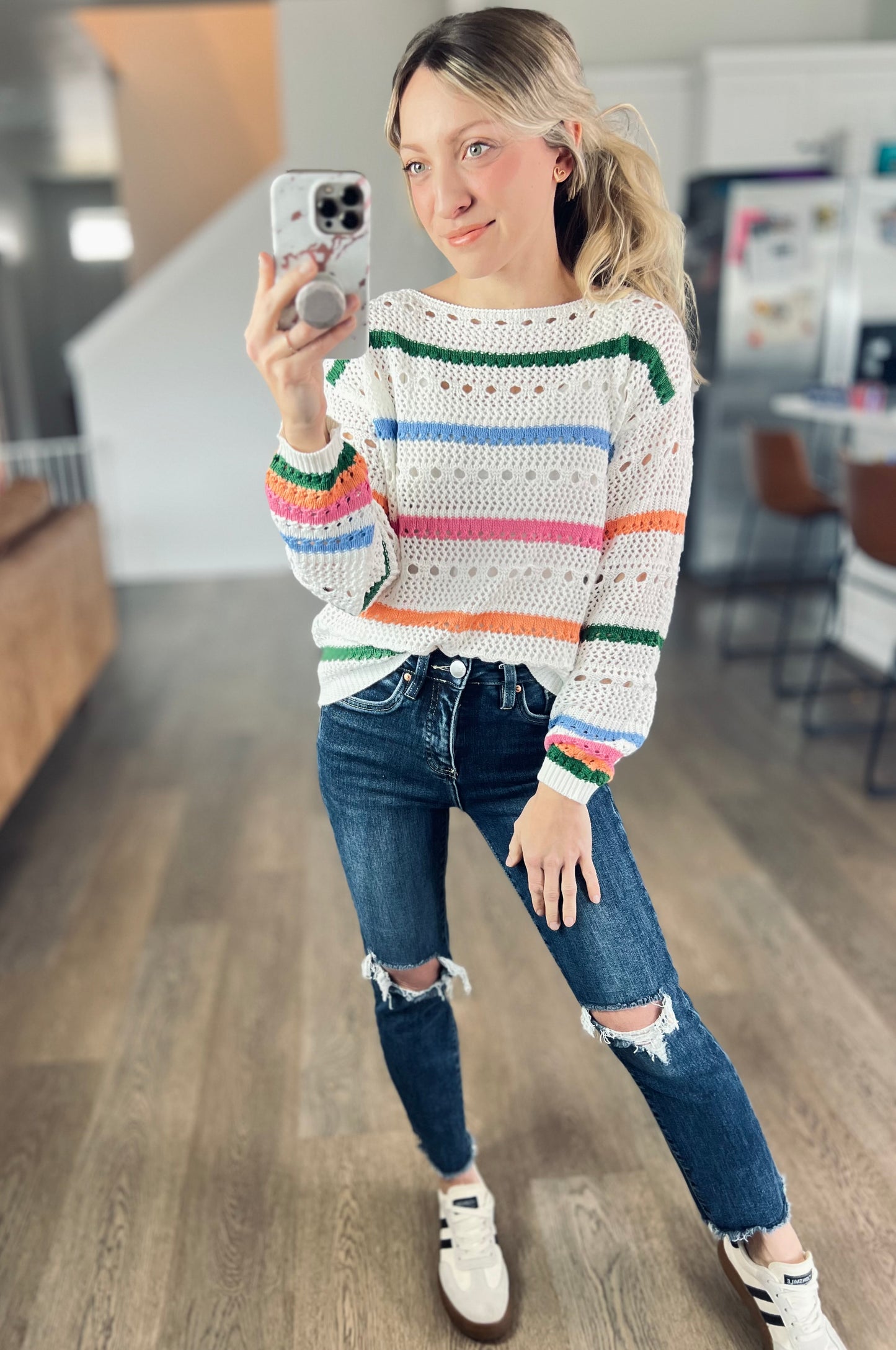 *free ship today* Happy Days Stripe Pointelle Sweater