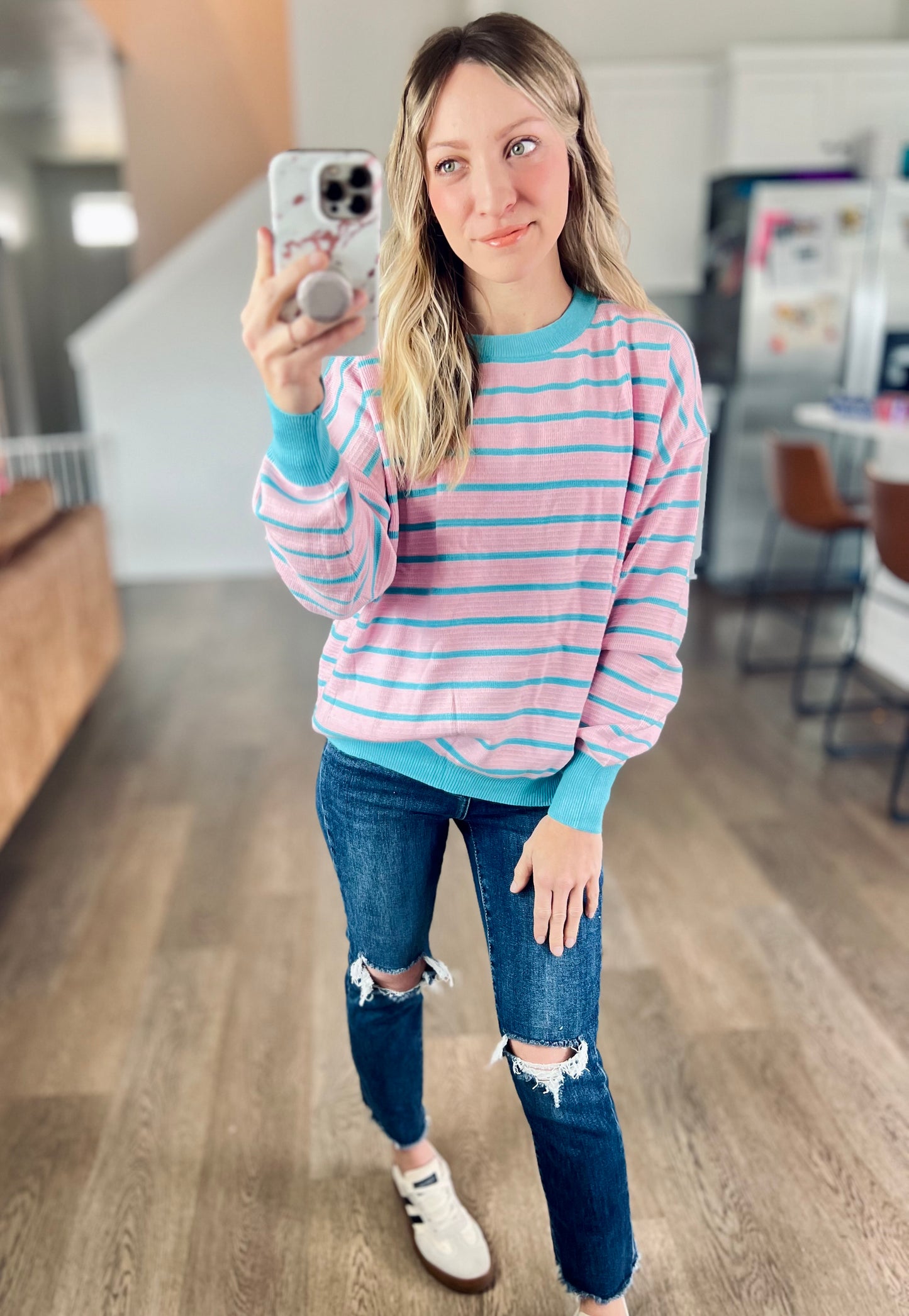 Happiness Stripe Sweater in Pink/Blue