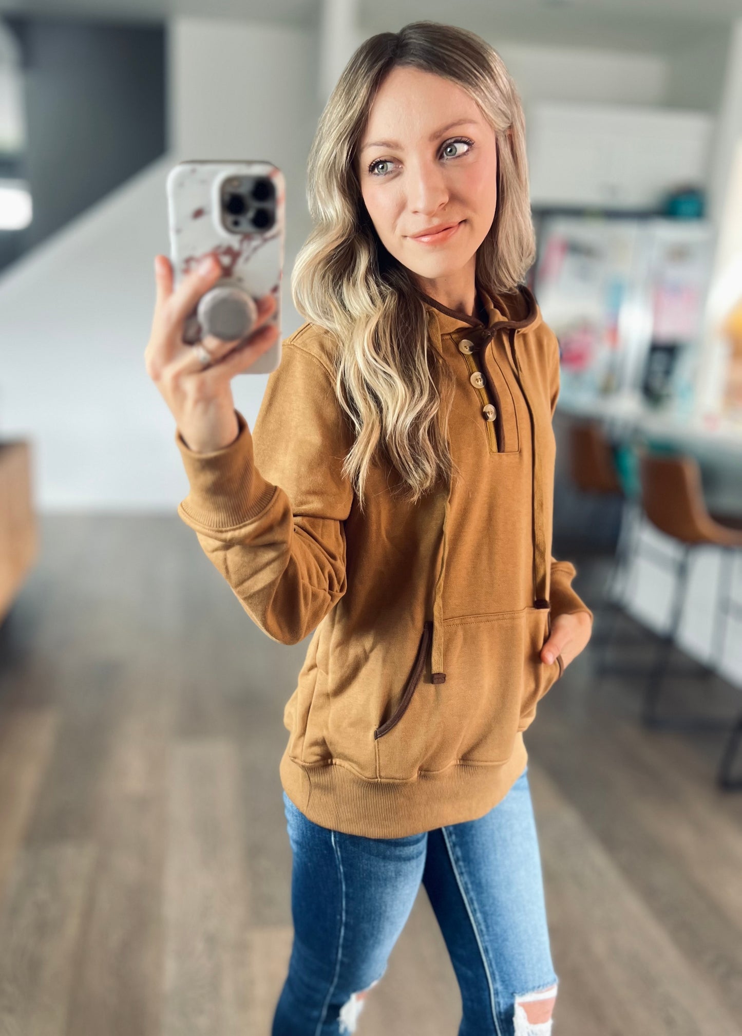 *free ship today* Jax Khaki Button Hoodie