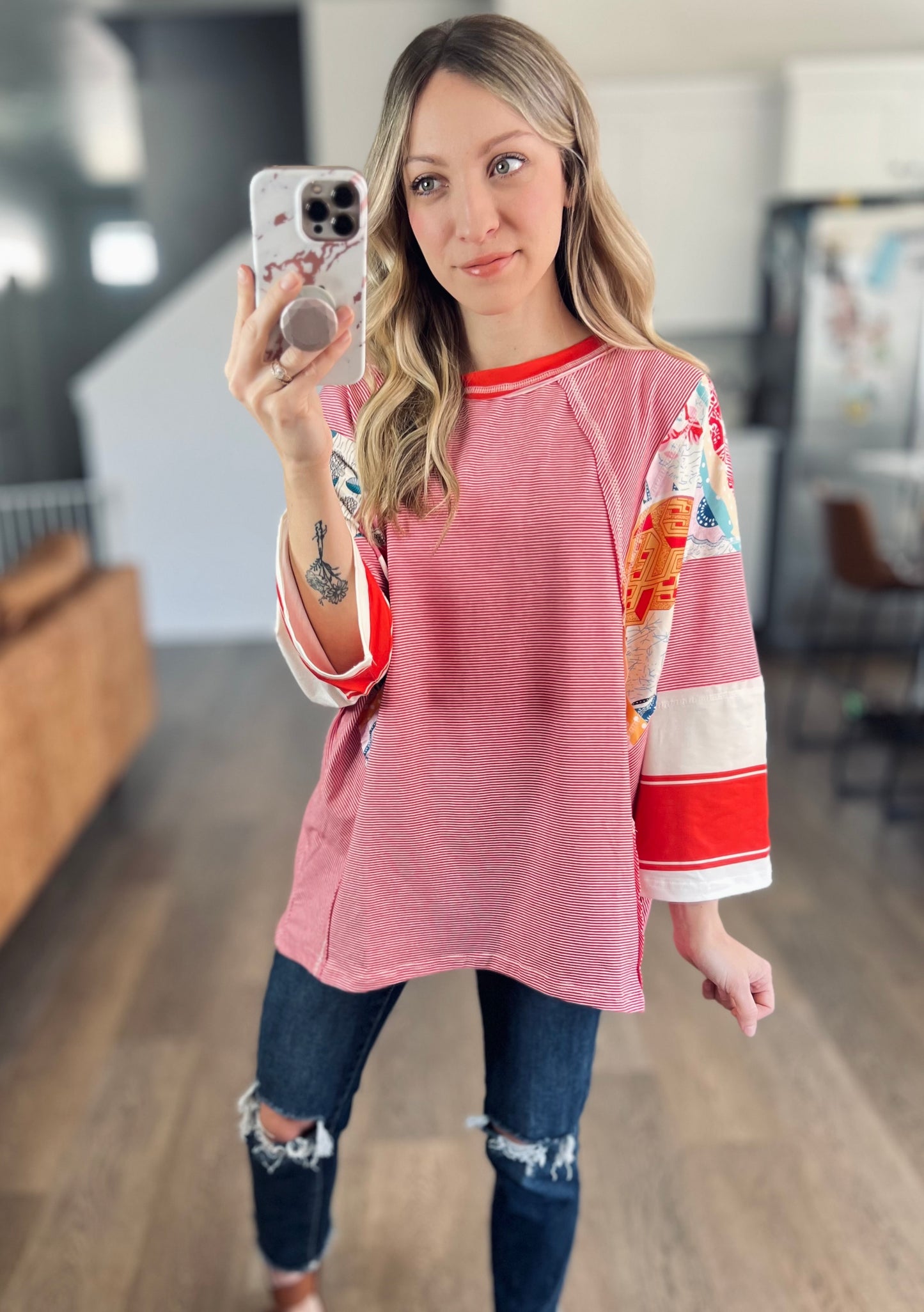 Wren Striped Floral Patchwork Top