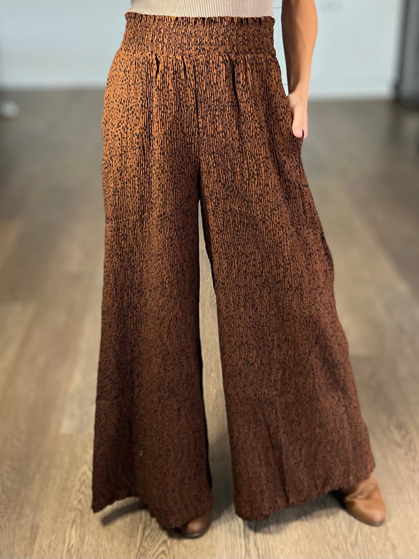 Harmony High Rise Wide Leg Pants in Brown