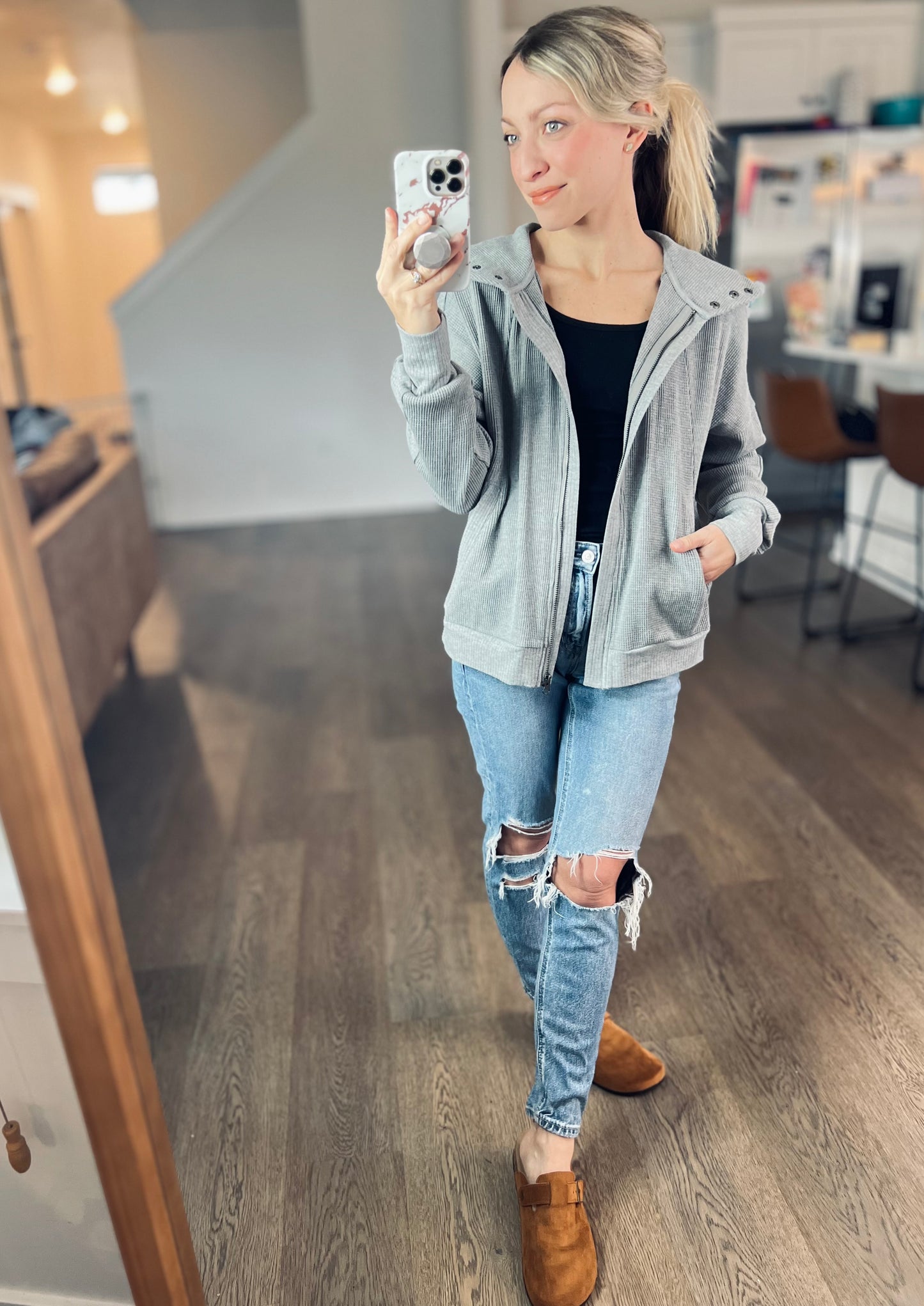 *free ship today* Cameron Full Zip Waffle Hoodie