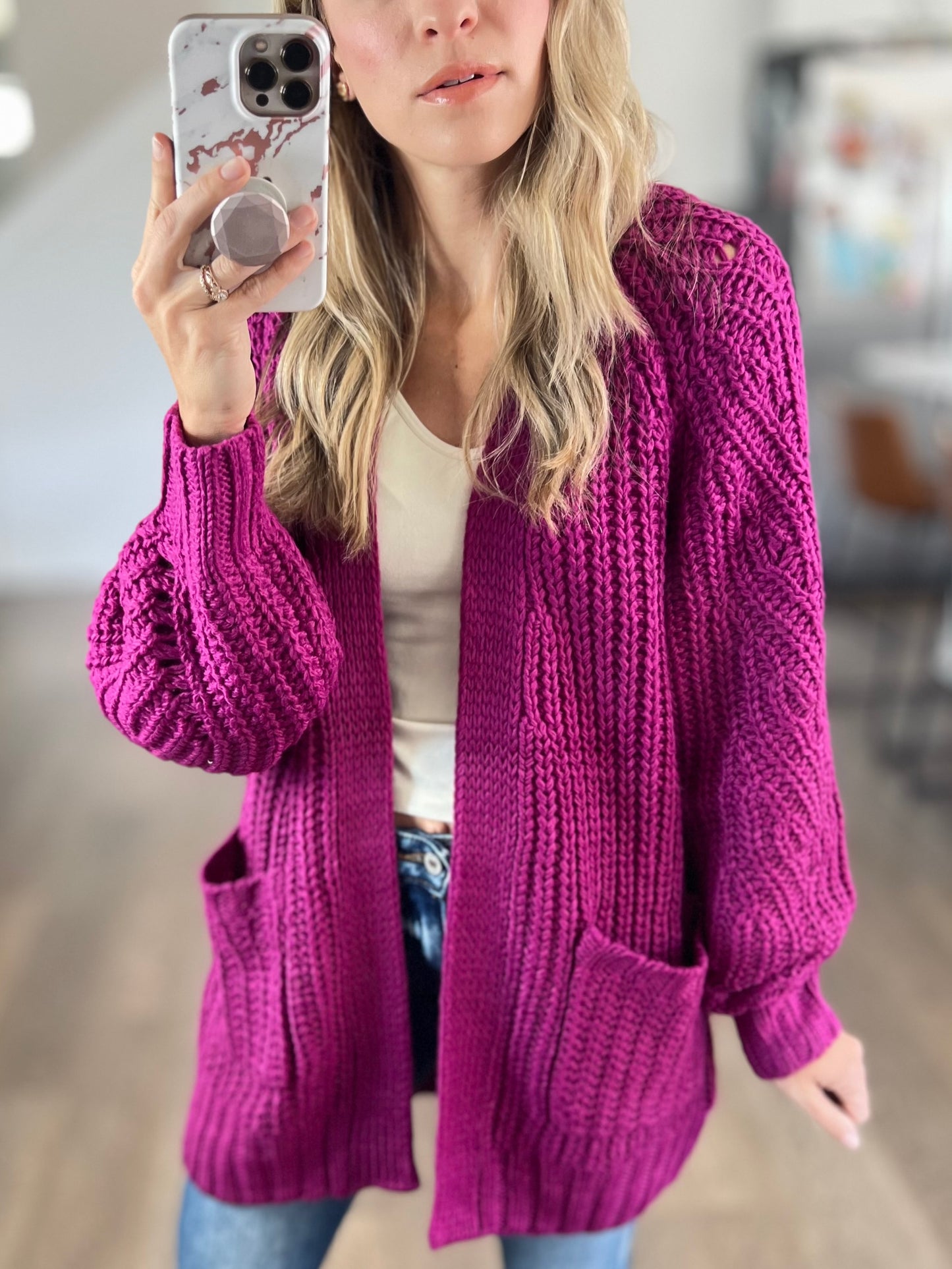 Chunky Cardigan in Berry