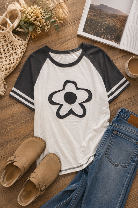 Retro Flower Power Baseball Tee