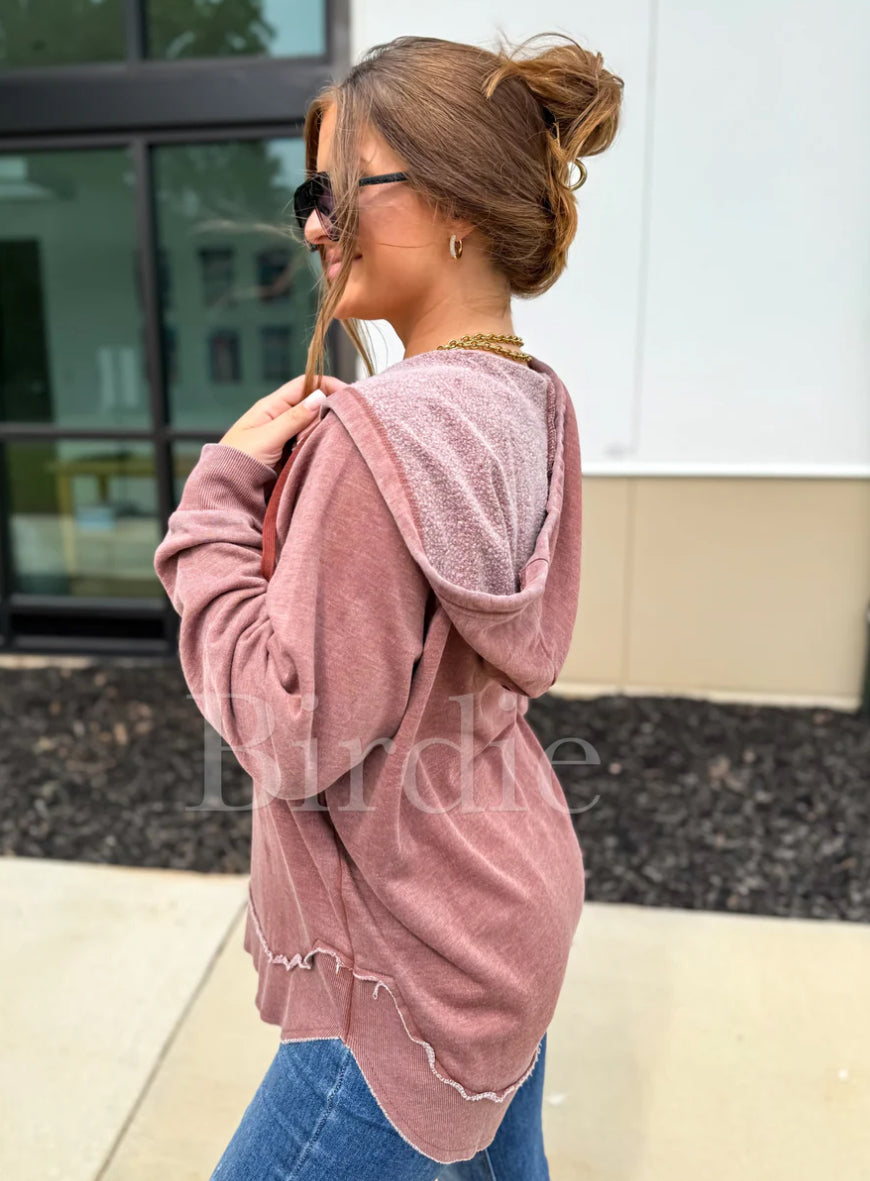 PREORDER: Curved Hem Hoodie in Washed Brown // eta Jan