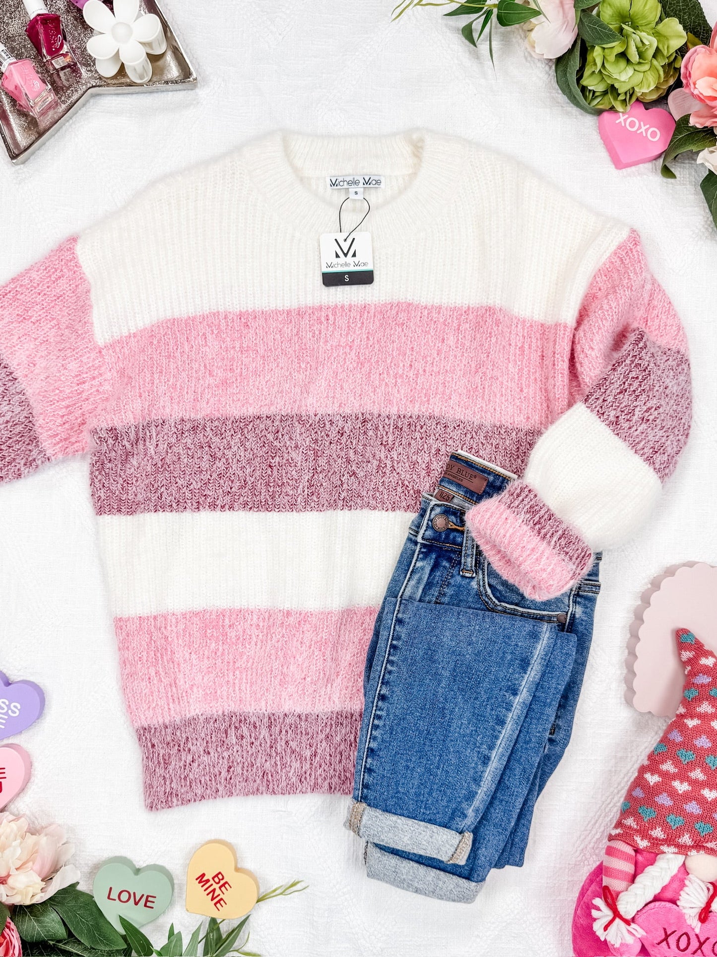 IN STOCK Cozy Block Sweater - Pink Stripes