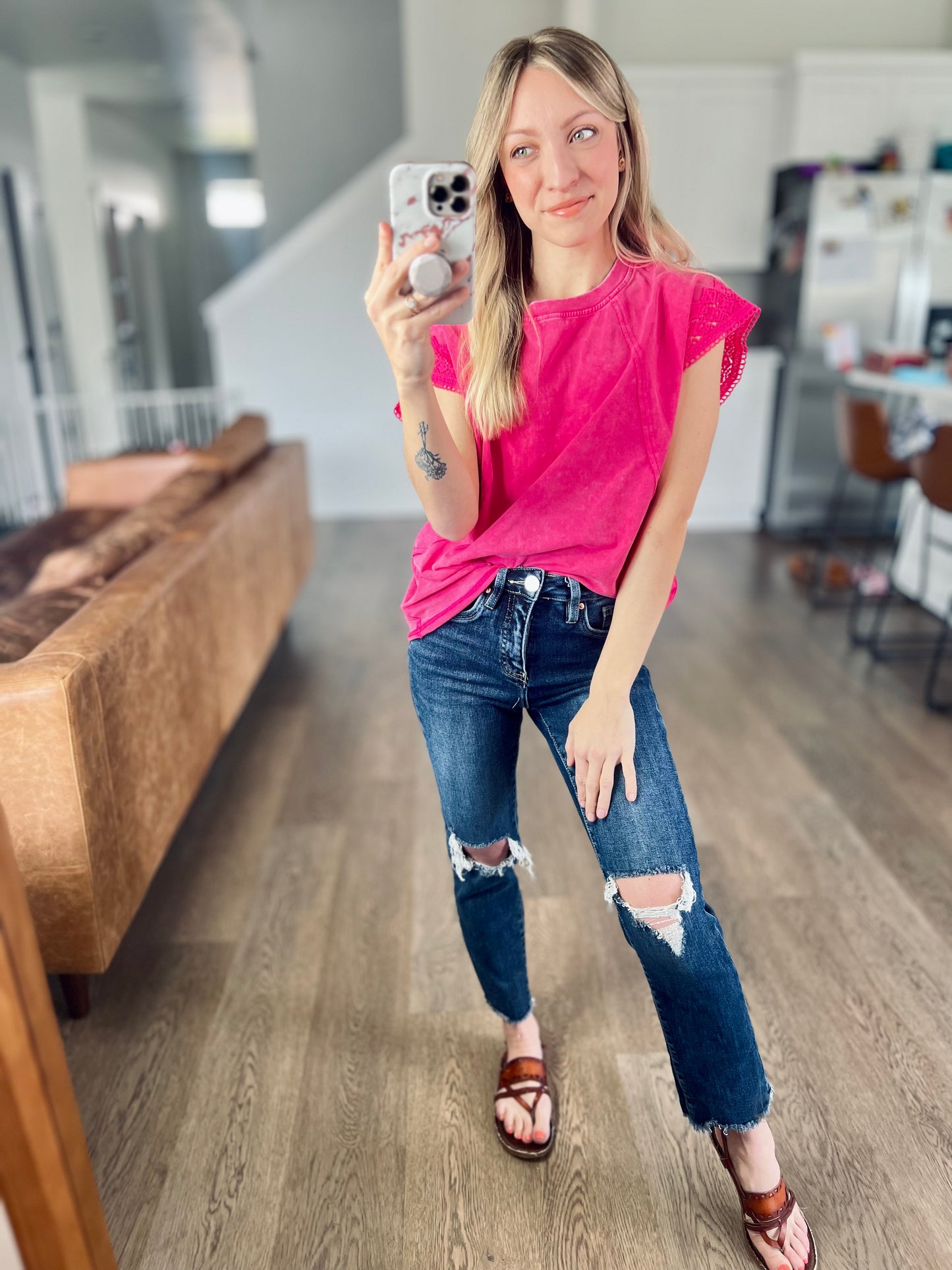 Rosy Days Lace Sleeve Top