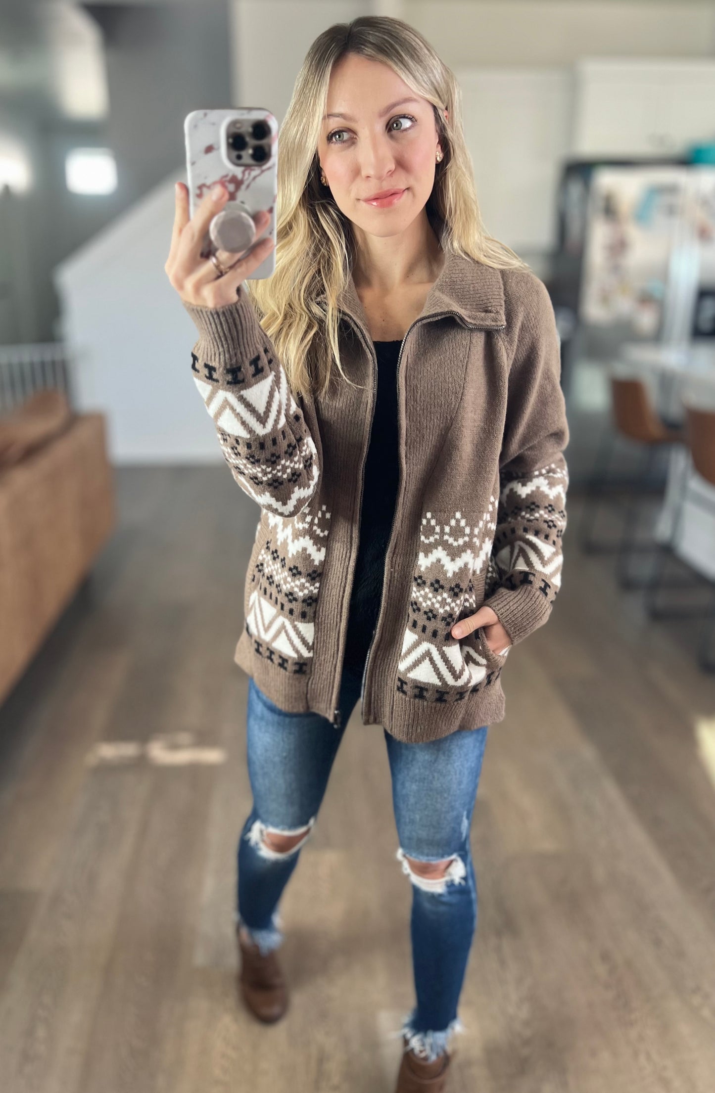 The Lodge Zip Sweater in Mocha