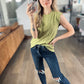 Eyelet Round Neck Cap Sleeve Top in Matcha Green