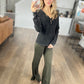 Ribbed Buttoned V-Neck Long Sleeve Top