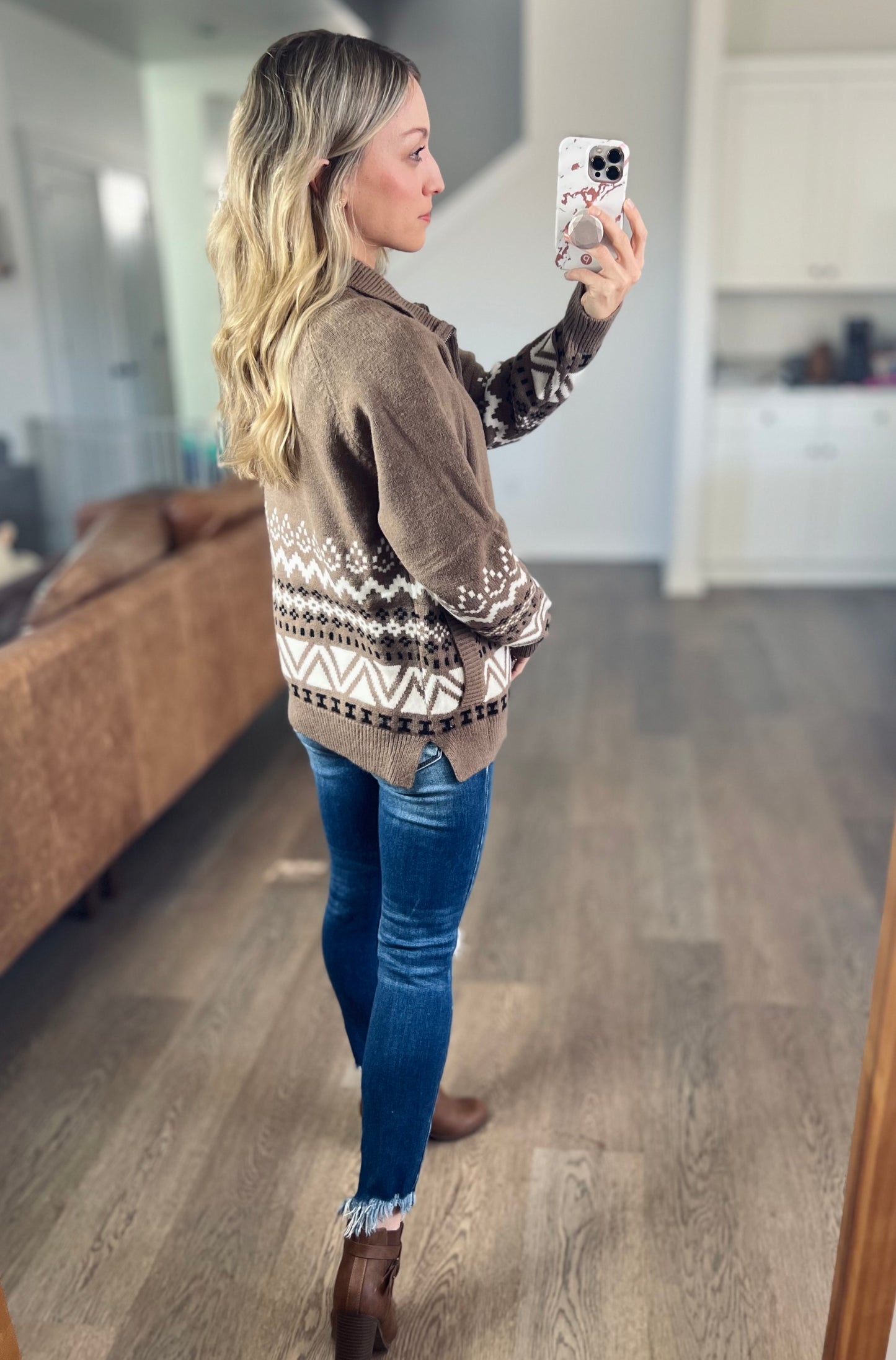 The Lodge Zip Sweater in Mocha