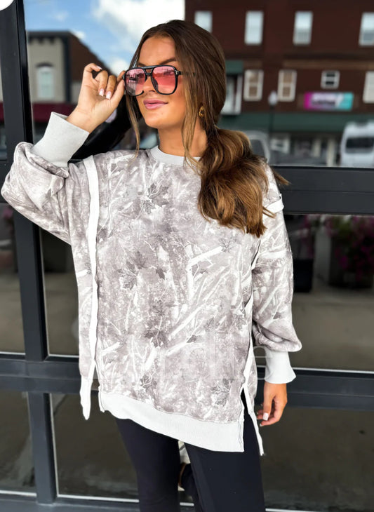 *limited* Double Front Slit Light Grey Camo Pullover Preorder