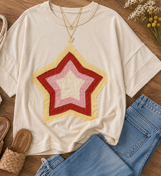 Retro Rainbow Star Oversized Tee